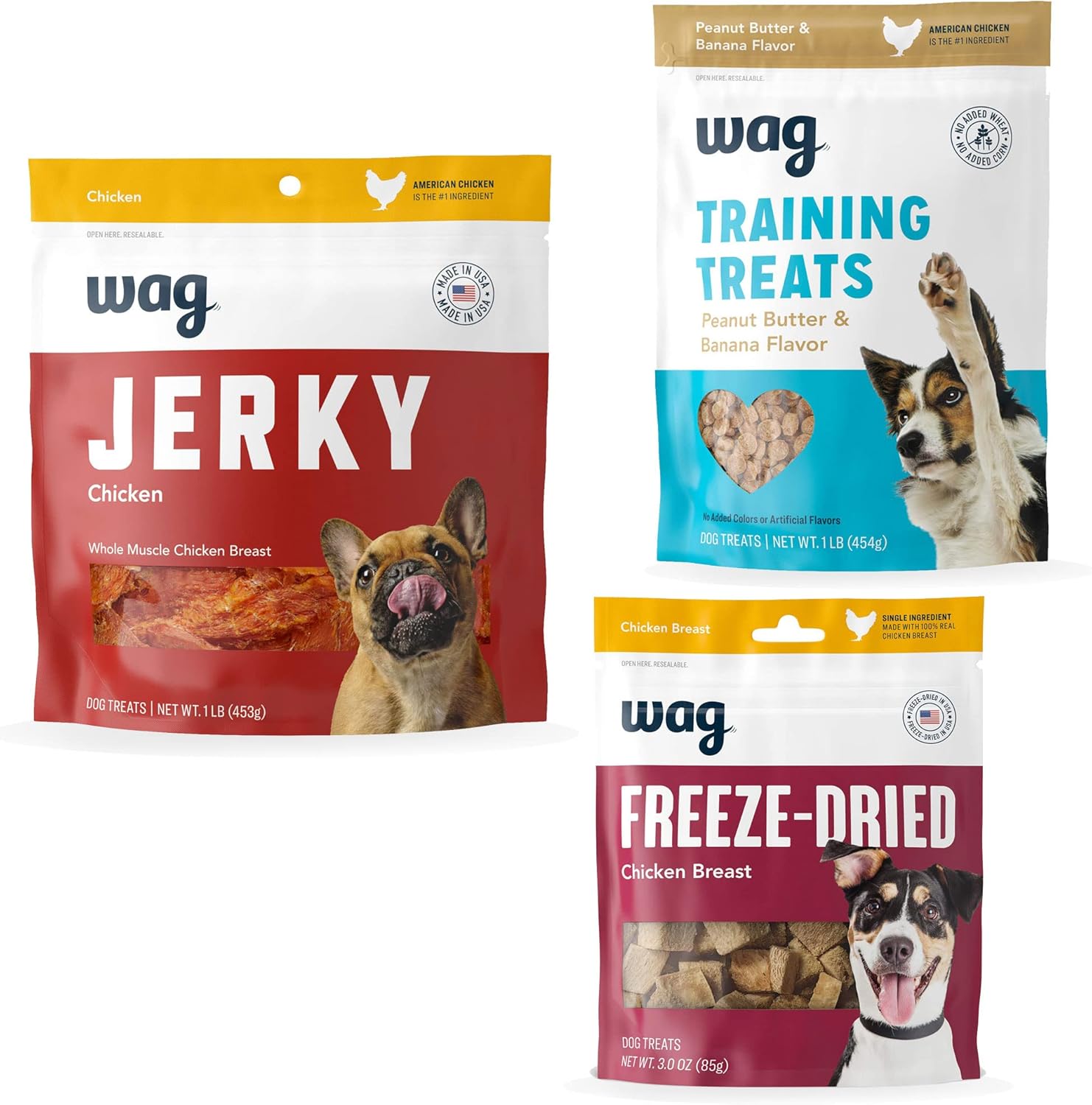 Amazon Brand Wag Dog Treats Chicken Jerky 1 lb,Peanut