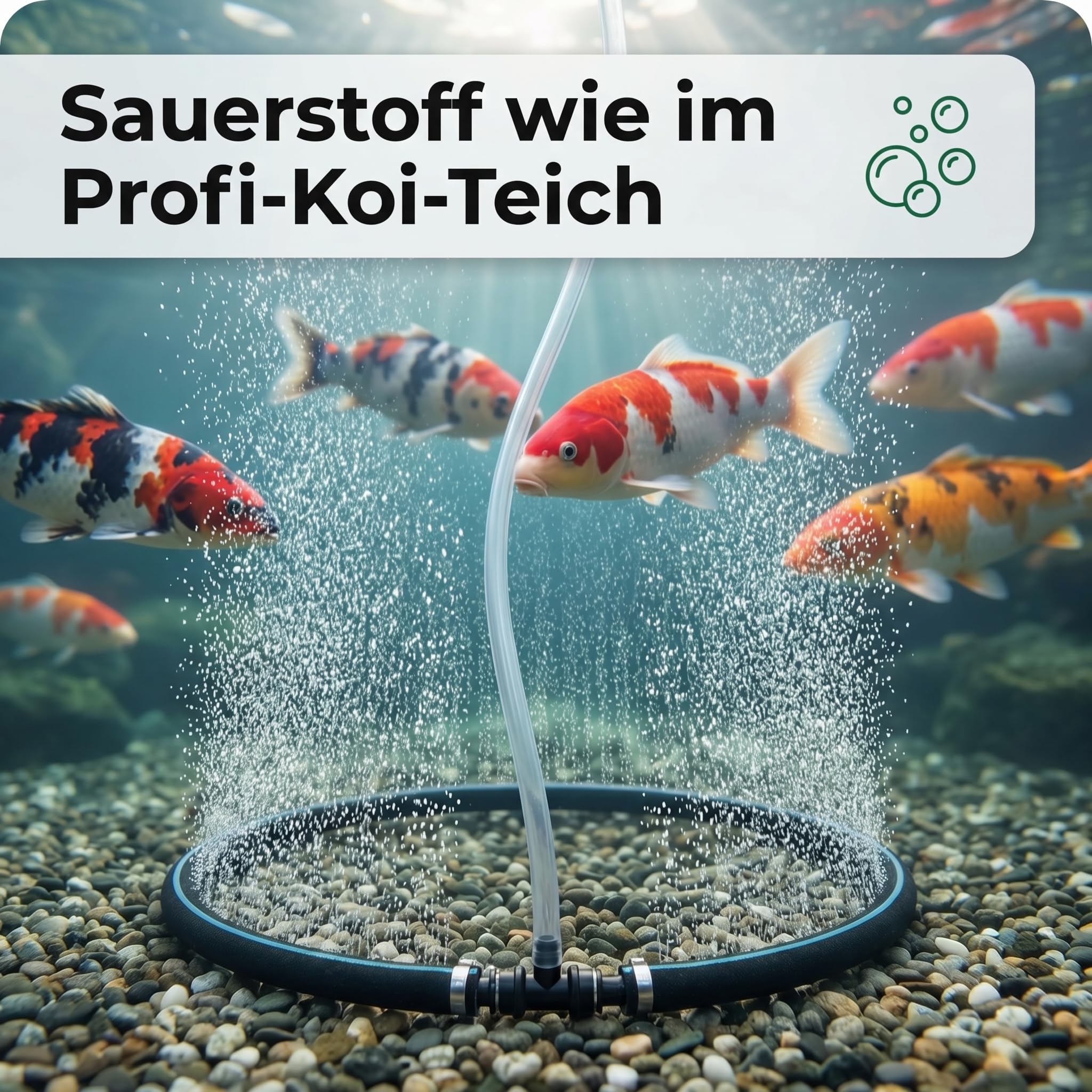 Pondlife Japan Belüfterring Ø 35 cm, Teichbelüfterring für Koi-Teich, selbstsinkender Teich-Luftausströmer mit feiner Perlung, inkl. Luftschlauch ca. 0,95 m, für Filterkammern/Schwebebett