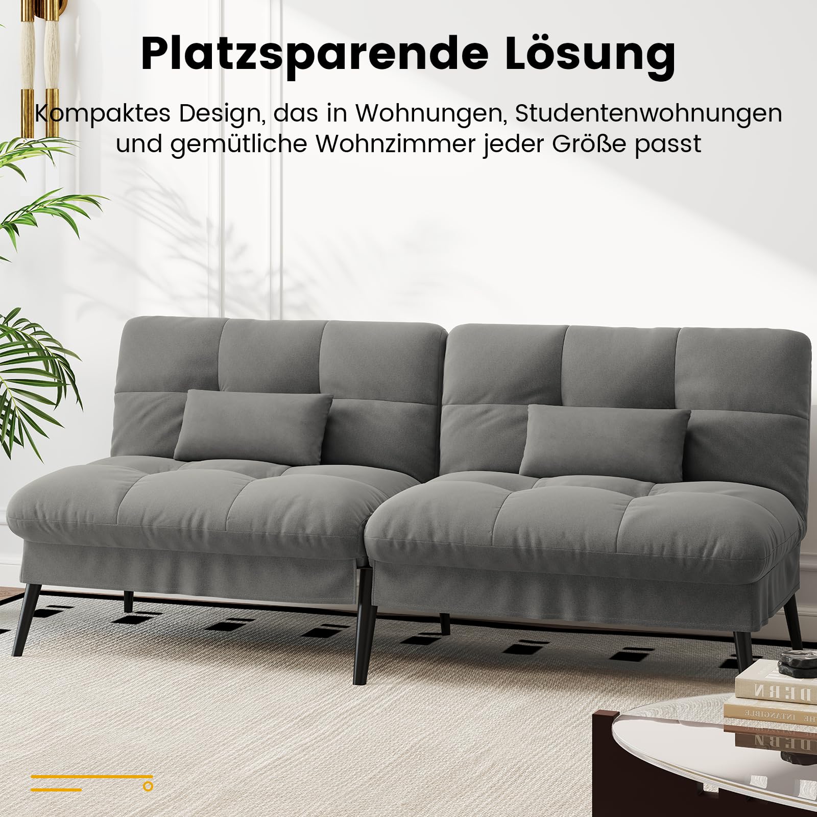 LUCKRACER Sofa 3 Sitzer Sofa Schlafsofa mit Schlaffunktion, überzug Futon Klappsofa, Bettcouch, ecksofa, Couch, 5 Verstellbare Winkel, Ideal für Wohnungen Wohnzimmer aus Stoff Grau