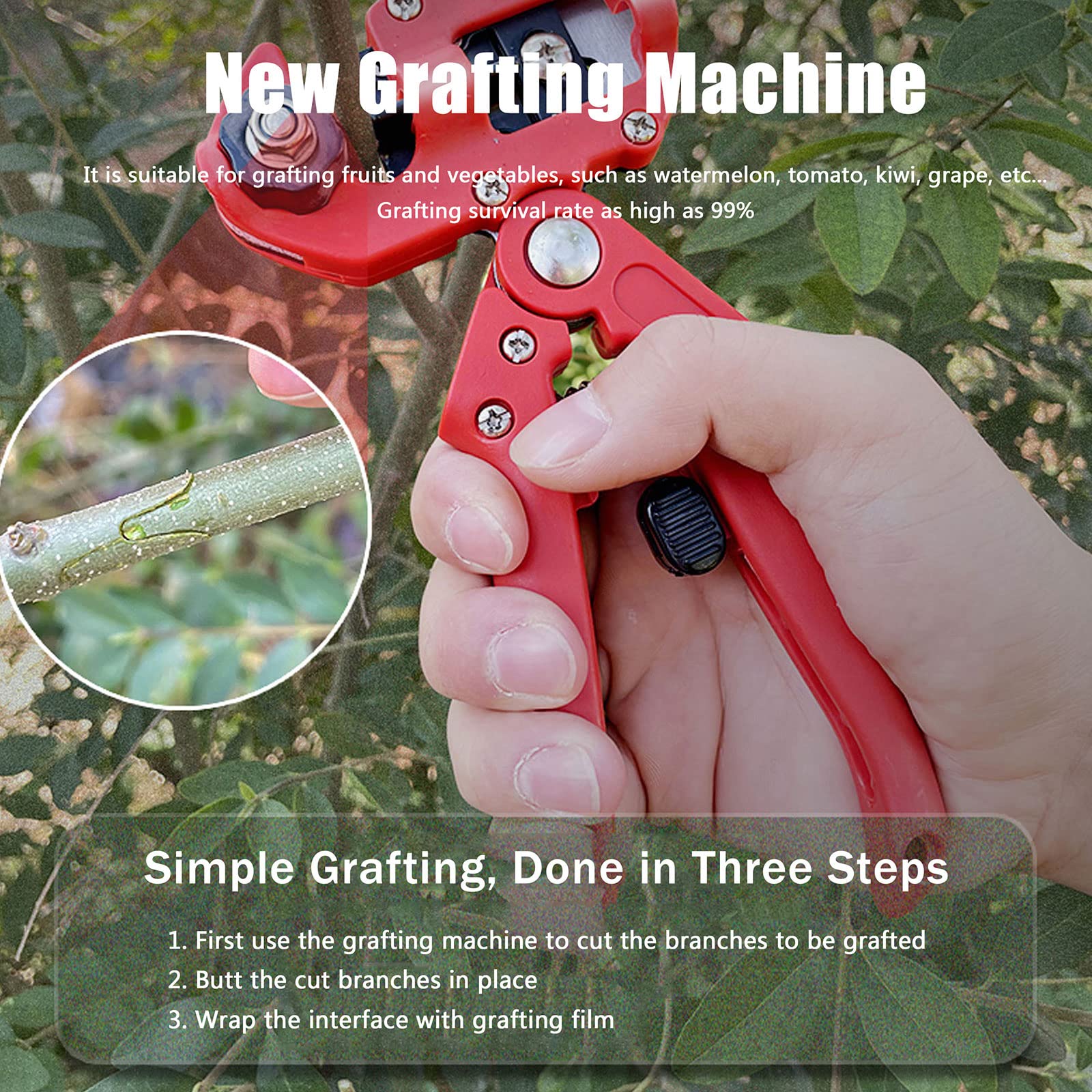 Kit di utensili per innesto da giardino 2 in 1, innesto a V/innesto a U/innesto a Omega, forbici da potatura per alberi da frutto da giardino, set di utensili per taglio e innesto con nastri per inn