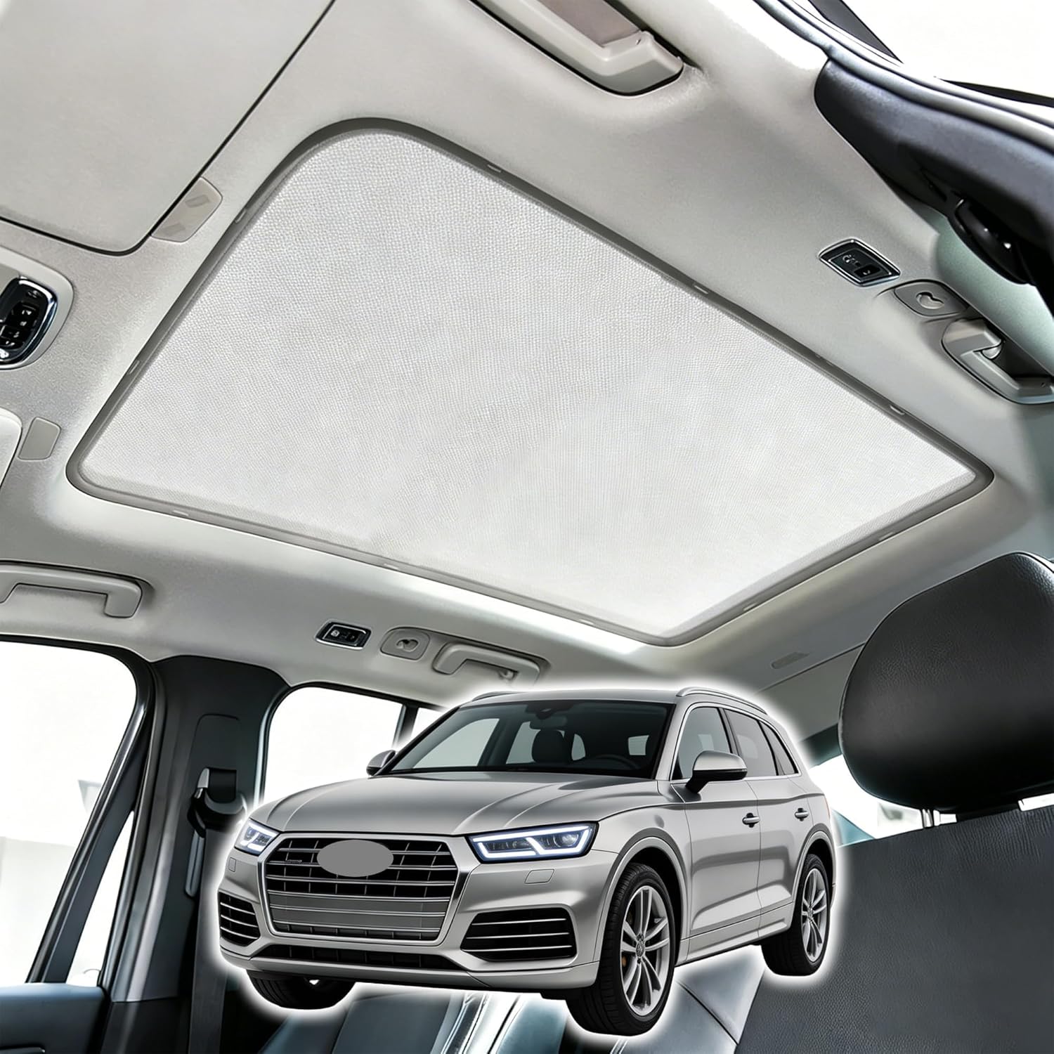 One Piece Car Sunroof Shade Compatible with Audi Q5 2009-2017, 60s Installation | Metal Frame | Breathable Blackout, 2-Layer Foldable Sunshade Cover Car Top (Gray, Q5 2009-2017)