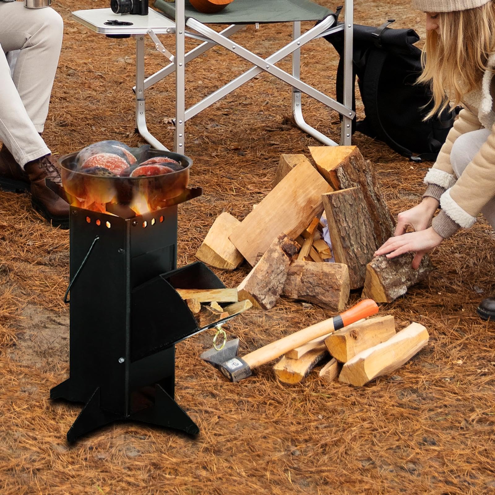 Stufa a Legna da Campeggio per Esterni, compatta, Versatile, Pieghevole, per Cucinare, Barbecue, Patio, Picnic, all'aperto
