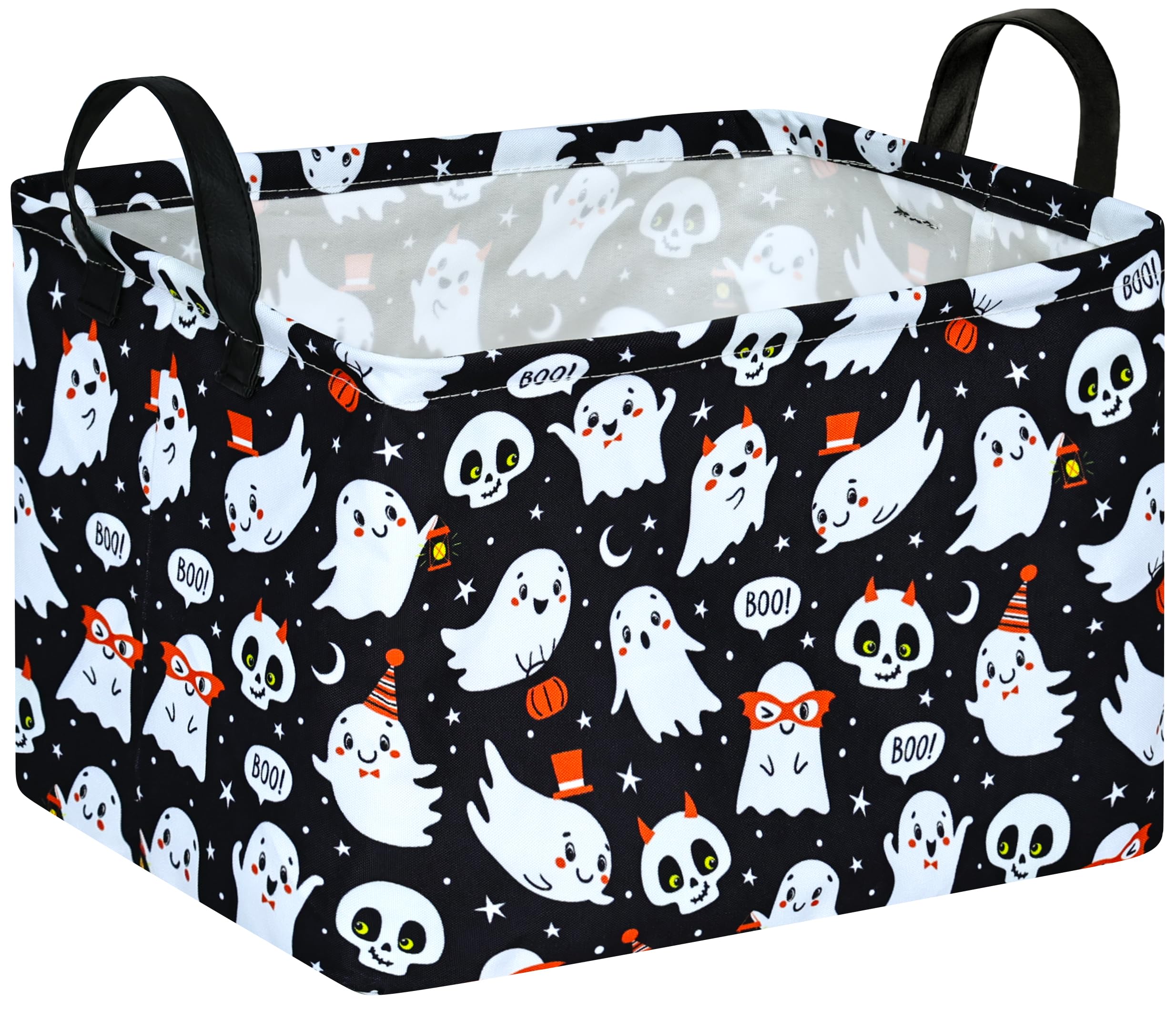 Happy Halloween Ghost Storage Basket Gift Laundry Bins Collapsible Storage Baskets Box Laundry Nursery Hamper for Home and Office Decoration with Handles