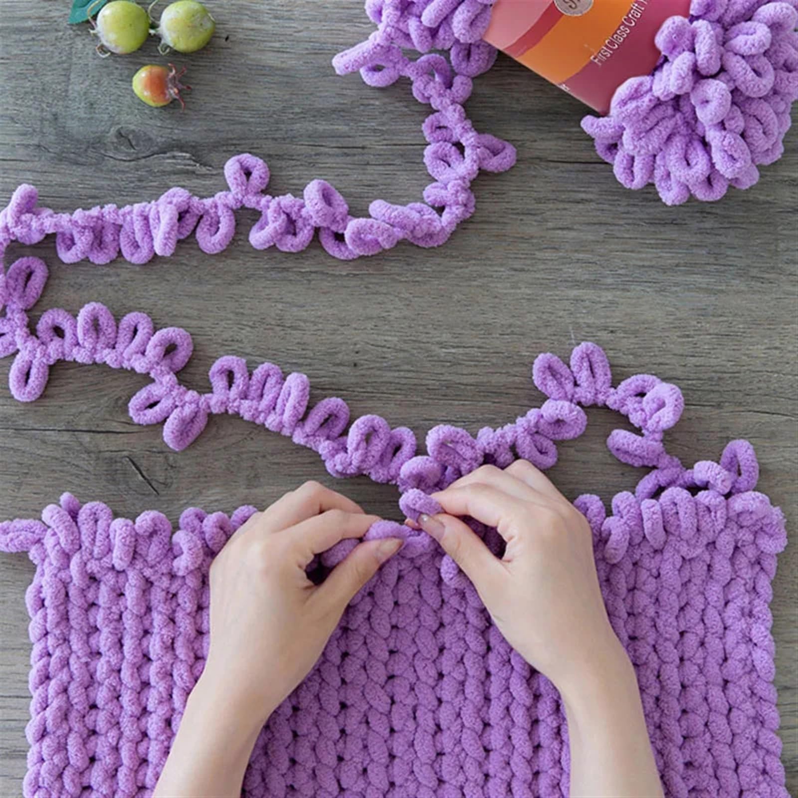Fil de Boucle Doigt en Polyester, 2 pièces 100 g/Rouleau Boucles gonflées, Gros Fil Chenille tissé à la Main, Fils épais for Tapis Couverture au Crochet(Color s)