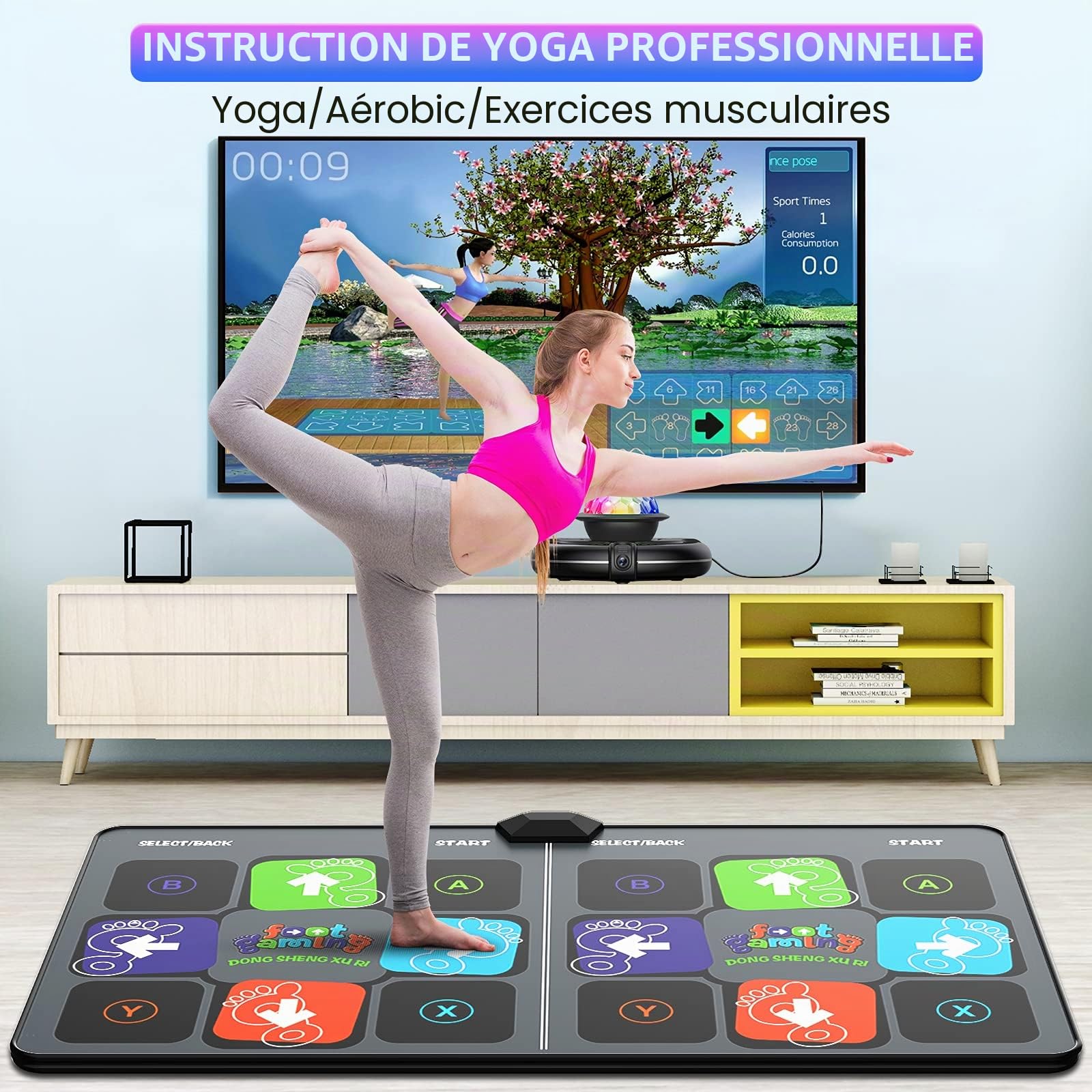FWFX Tapis de danse pour jeux TV – Tapis de danse électronique musical sans fil pour enfants et adultes, jeu d'exercice actif d'intérieur à 2 joueurs pour fêtes de famille, anniversaire pour garçons