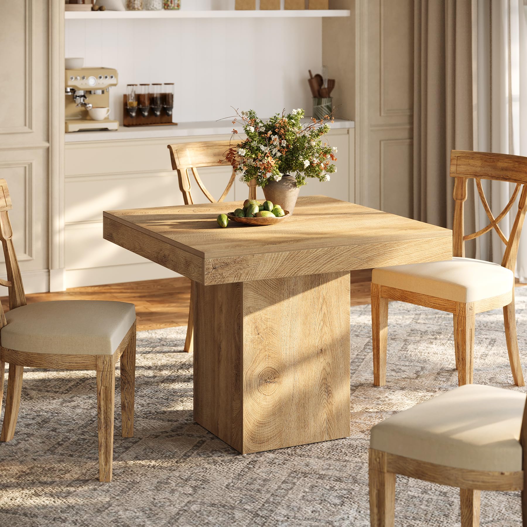 Tribesigns Mesa Comedor de 100 cm, Mesa Cocina Cuadrada para 4 Personas para Comedor, Cocina, Salón, Espacios Pequeños, con Tablero y Patas Gruesas
