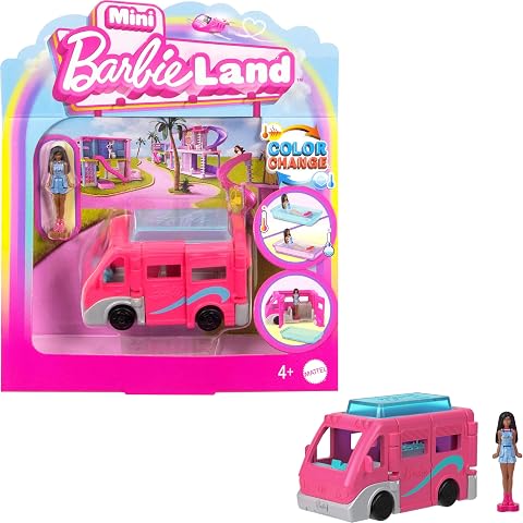 Barbie Mini BarbieLand™ Bebek ve Araç Barbie Mini BarbieLand bebek ve araç seti, 4 cm bebek ile renk değiştiren havuzuyla Rüya Karavanı HYF39