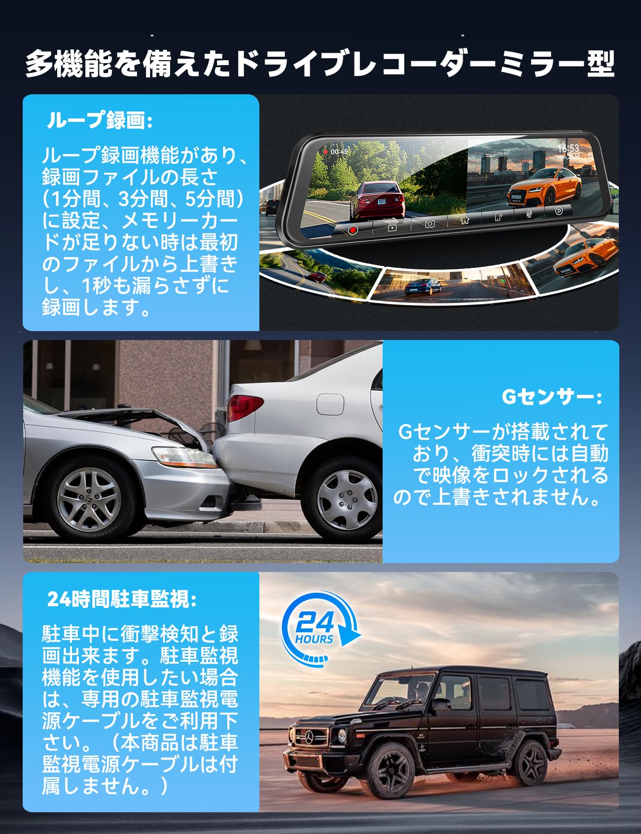 Amazon.co.jp: ドライブレコーダーミラー型 ワイヤレスCarplay