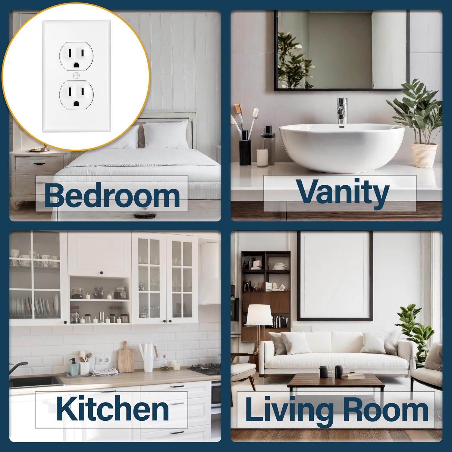 (2 Pack) Duplex Receptacle Outlet Kit, Tamper Resistant 20 Amp Outlet and White Metal Duplex Receptacle Outlet Cover, Standard Size, Smart Bundle of Duplex Outlets and Wall Plates