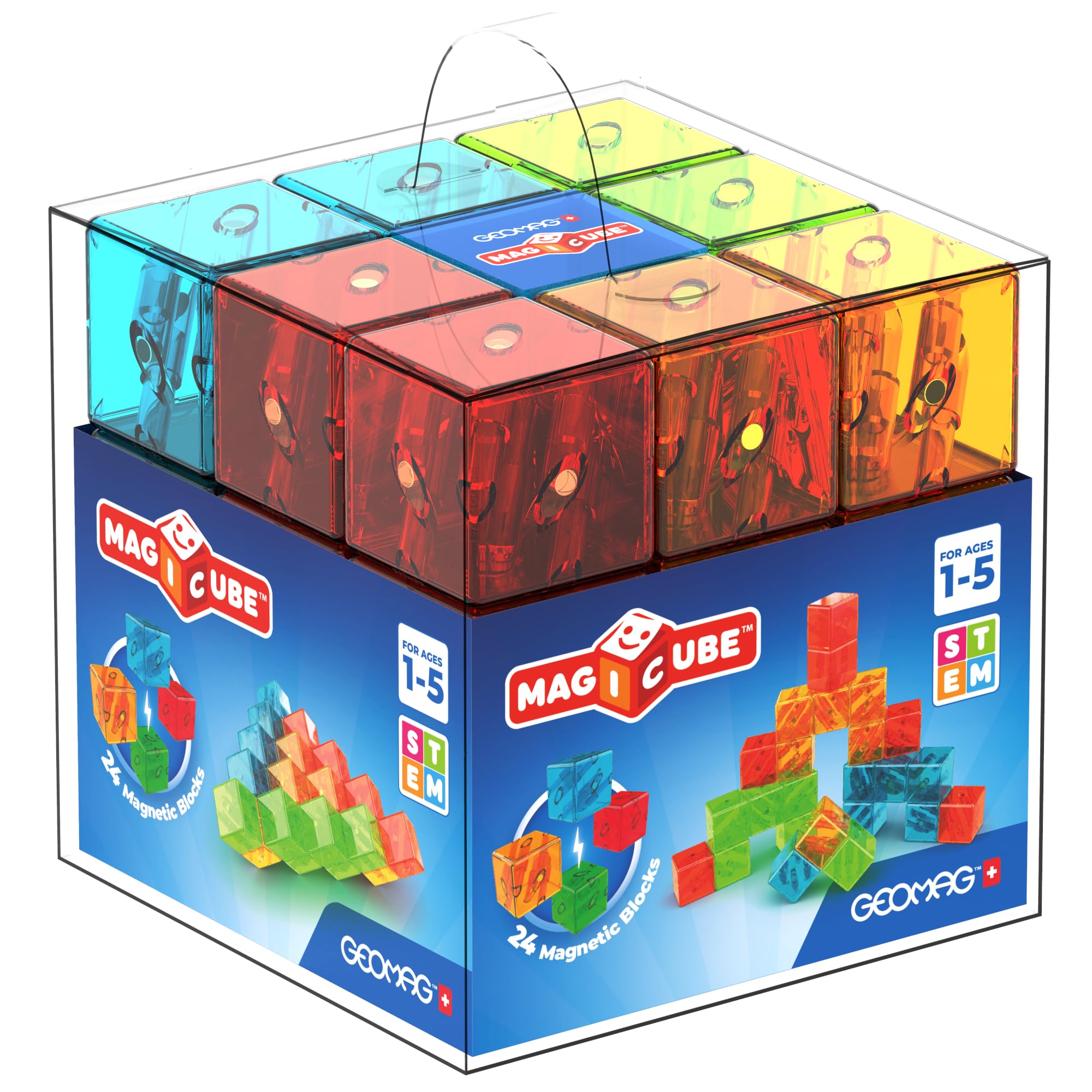 GEOMAG Blocchi Magnetici 24Pz Gemma Costruzioni Magnetiche Bambini 1-5 Anni