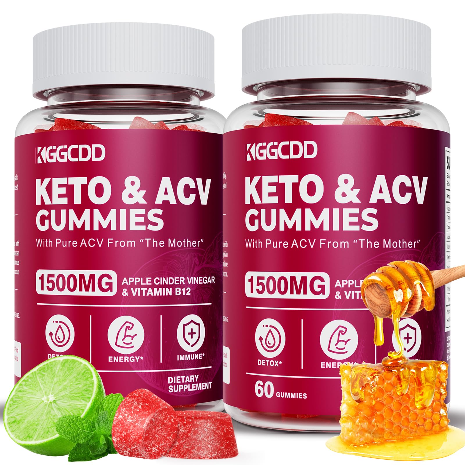 (2 Pack) Keto ACV Gummies1500MG Keto Gummies Apple Cider Vinegar Formulated with Pomegranate Beet Juice Powder B12 Vegan Non GMO 120 Gummys