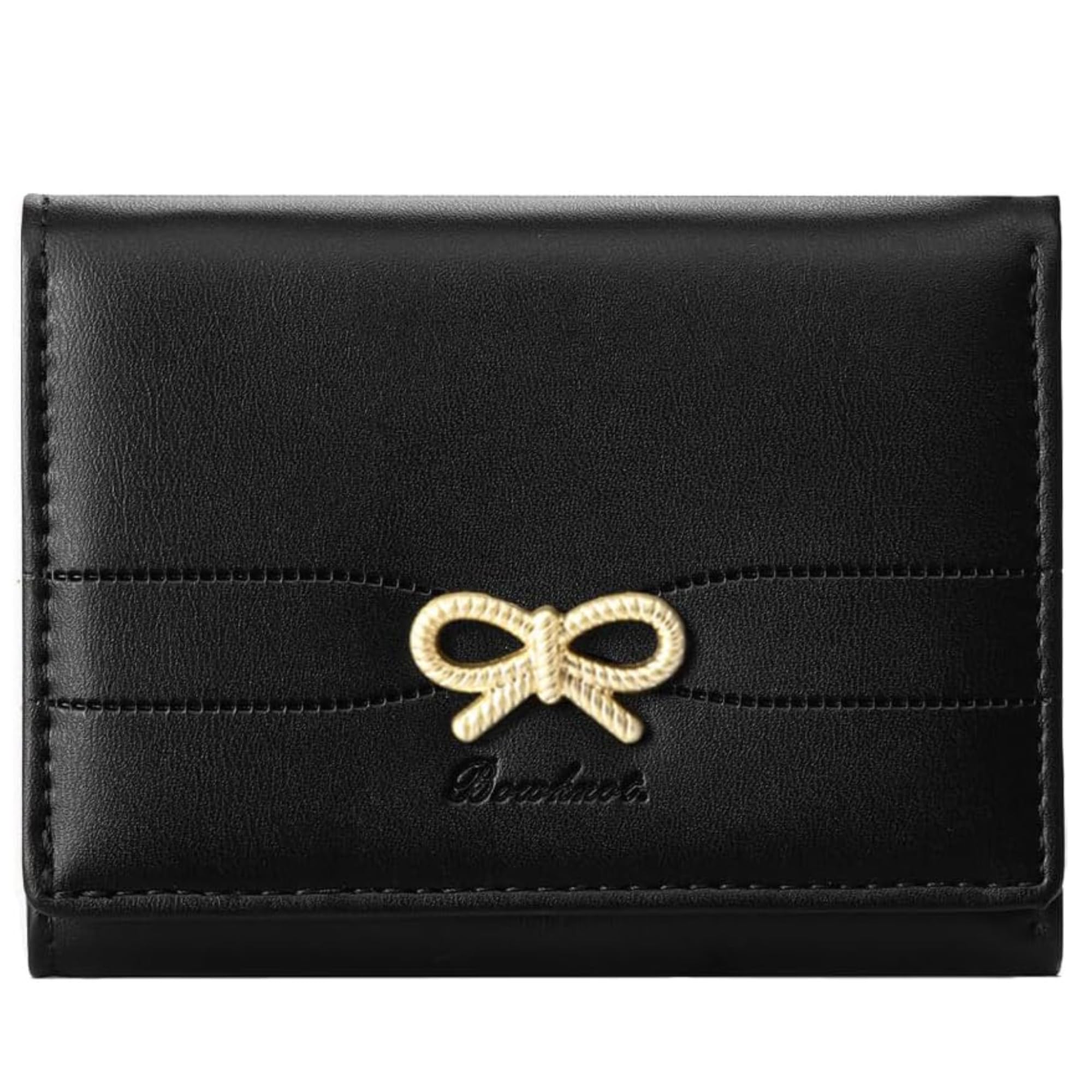 Mini Wallet for Women (Black) – Cute Bowknot Trifold Card Holder, Compact PU Leather Coin Purse with Gold Bow Detail-image-38