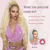 Vista 7 de HOOJIH Extensión de cola de caballo, extensión de cabello ondulado con cordón de 34 pulgadas, extensión de cola de caballo sintética negra para uso