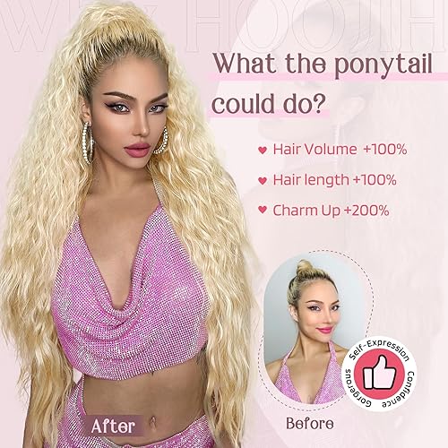 Miniatura 7 de HOOJIH Extensión de cola de caballo, 34 pulgadas de largo, ondulado, con cordón, extensiones de cabello sintético para mujer, uso diario, color negro