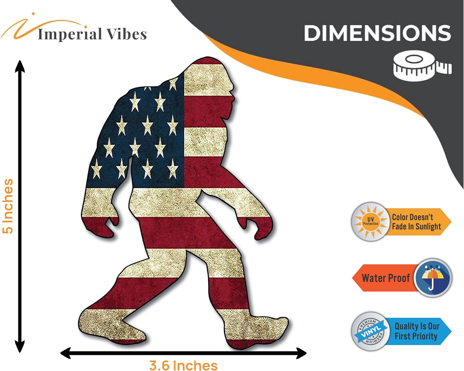 IMPERIAL VIBES - Bigfoot American Flag Sasquatch Rock on Sticker - Vinyl Decal for Notebook – Waterproof Sticker for Waterbottle – Indoor Outdoor Use - Decal for Car, SUV and Motorbike- 2 Pack -Imp 94 - Image 7