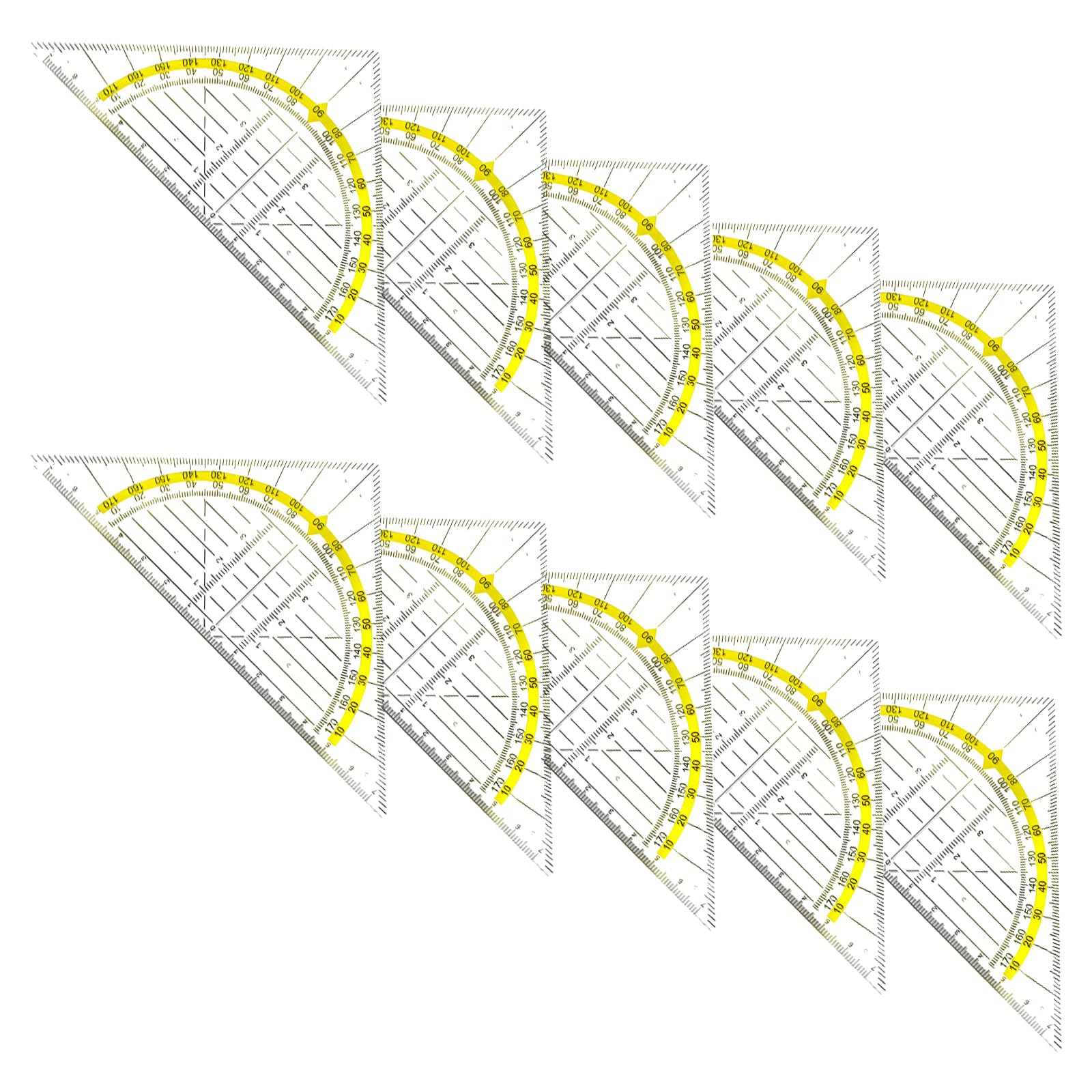 Maxtonser 10Pcs Set Square with 180 Degrees Protractor Multifunction Geometry Set Square Angles-Measuring Instrument for Drafting