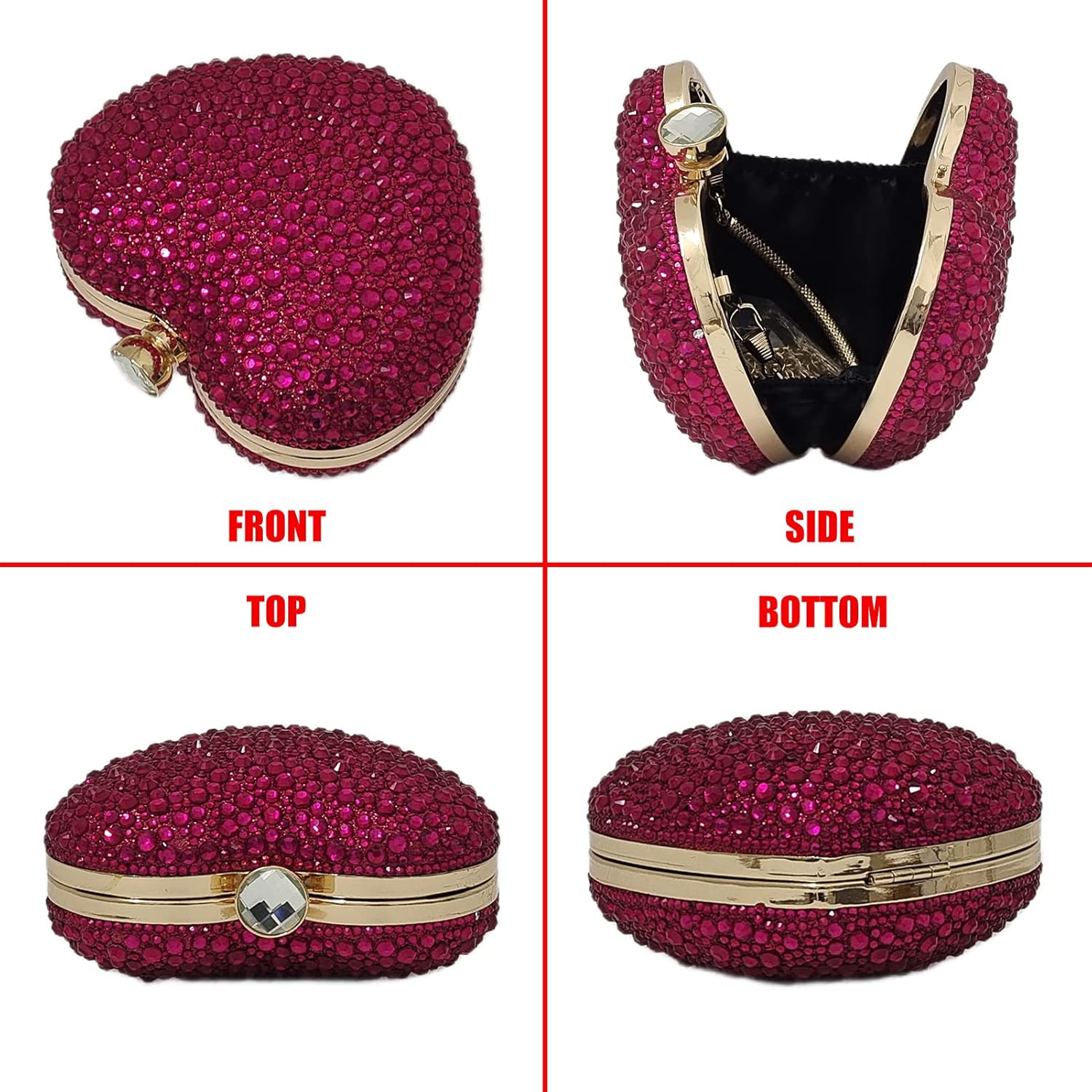 Cute Heart Shape Clutch Purse Mini Love Heart Rhinestone Wedding Handbag Party Women Purse - Image 2