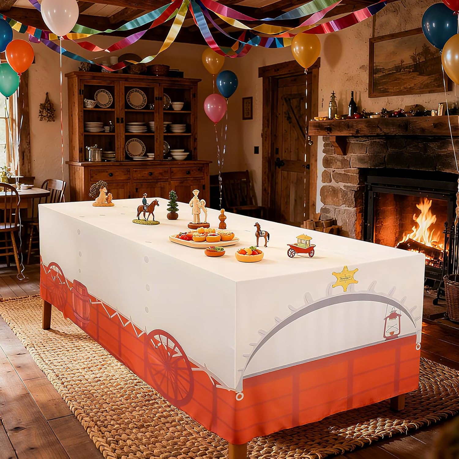 6FT Western Party Tablecloth,Carriage-Themed Party Table Cover for Western Cowboy Party Decorations Wild Western Birthday Party Supplies