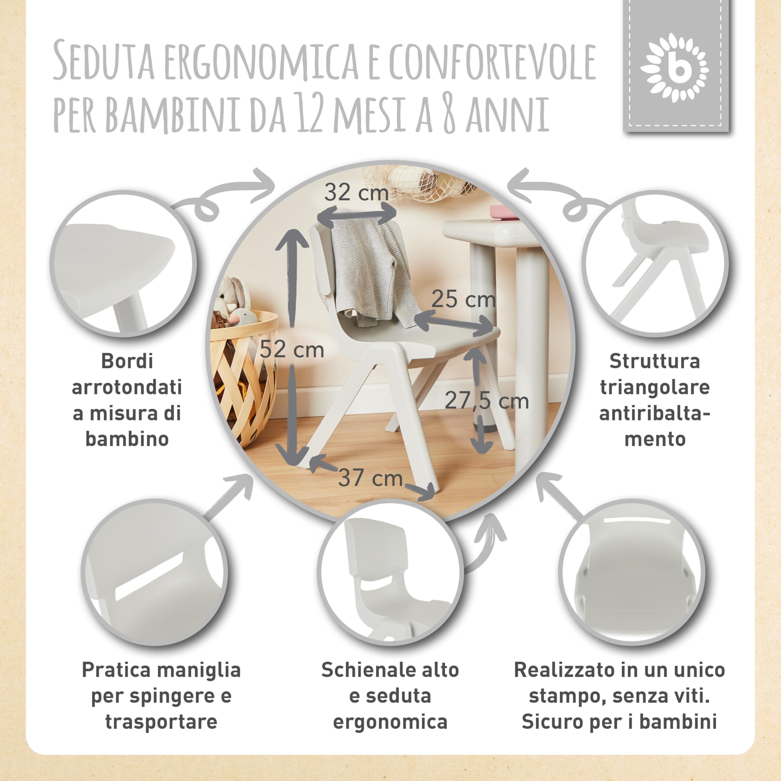 Bieco Tavolo per bambini con 2 sedie impilabile antiribaltamento per interni ed esterni