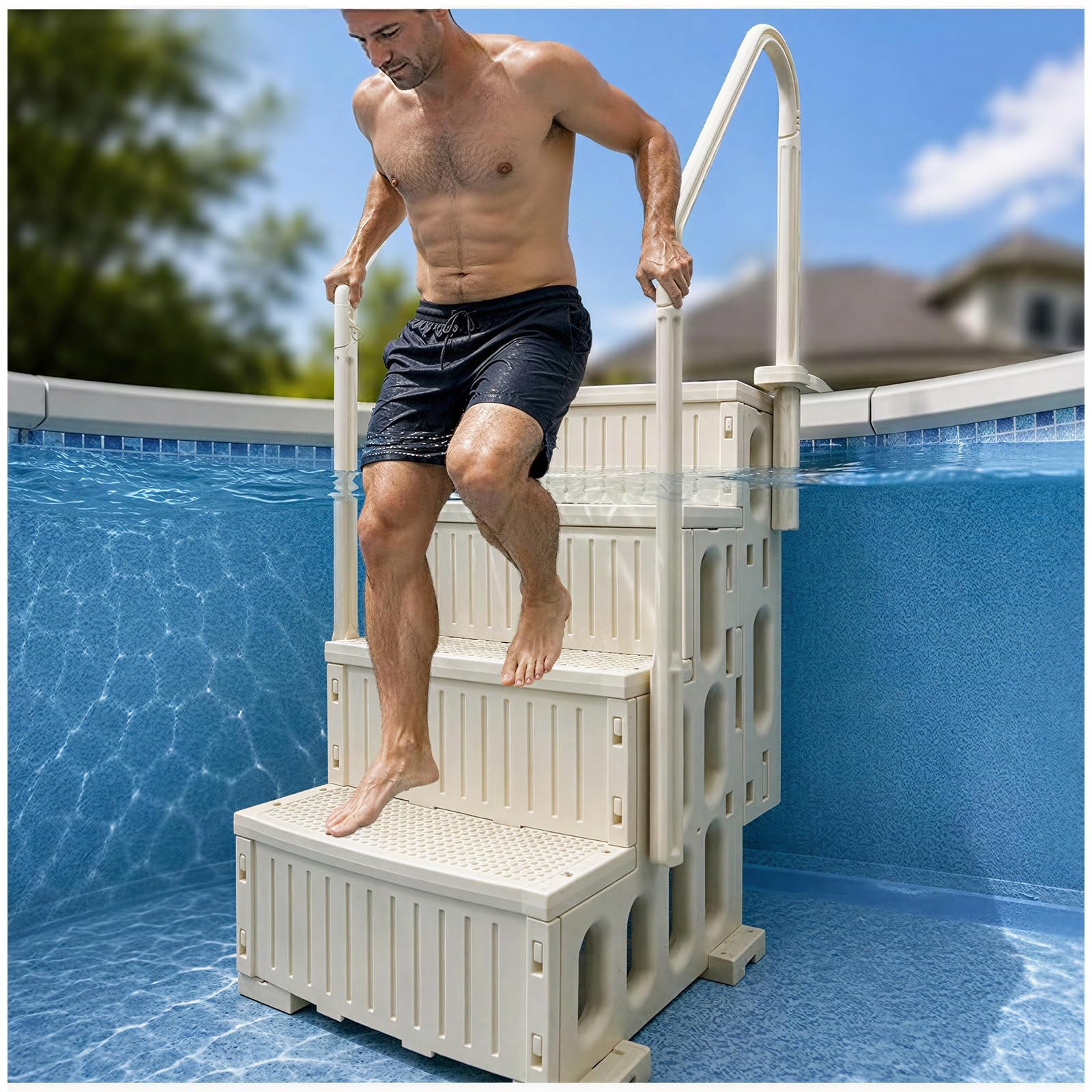 échelle de Piscine Hors Sol Robuste et Antidérapante à 4 Marche
