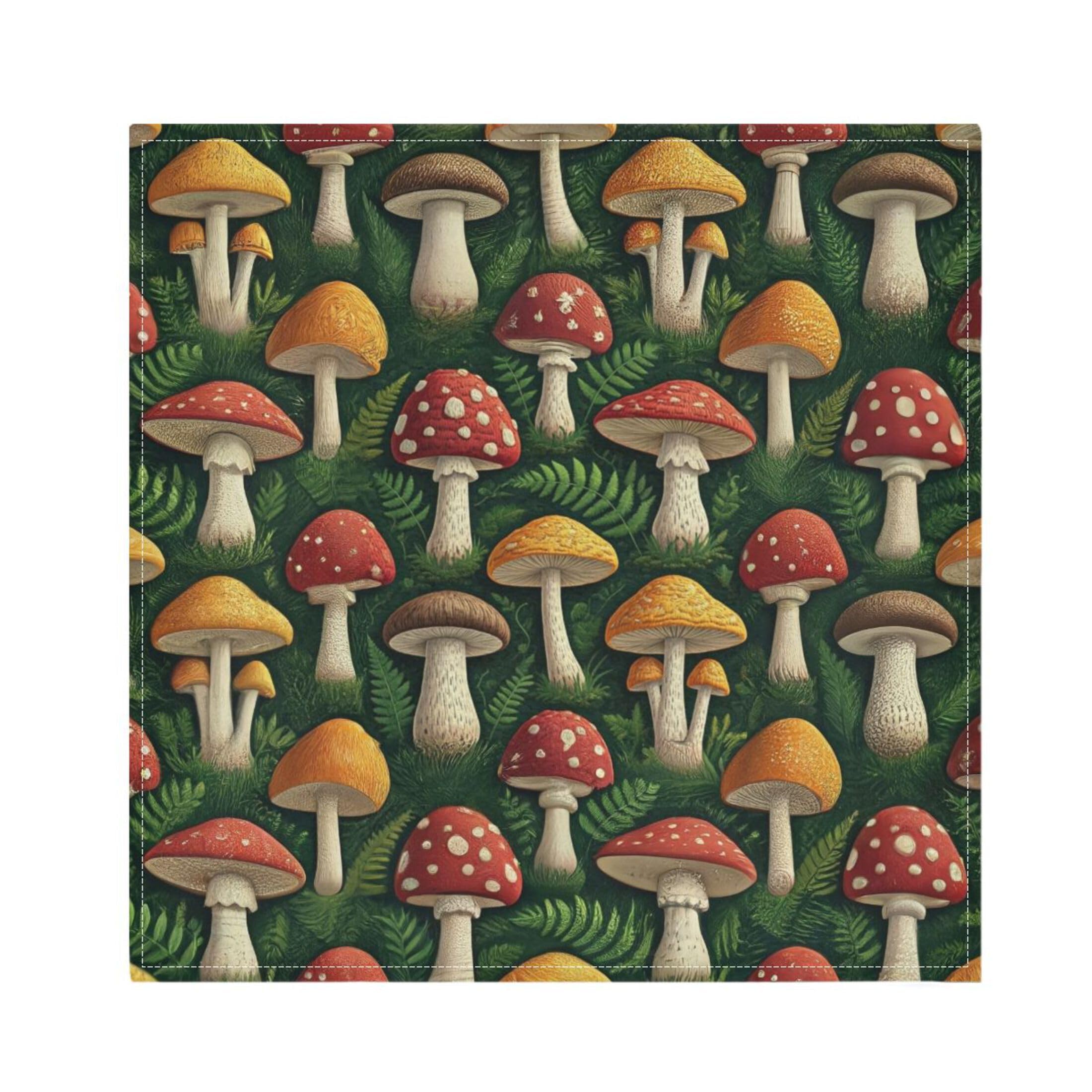 Fuauuyl Cloth Napkins Set of 4 Vivid Mushrooms Dinner Napkins 20x20 in, Washable & Reusable Fabric Table Napkin for Dining Parties Holiday, Eco-Friendly