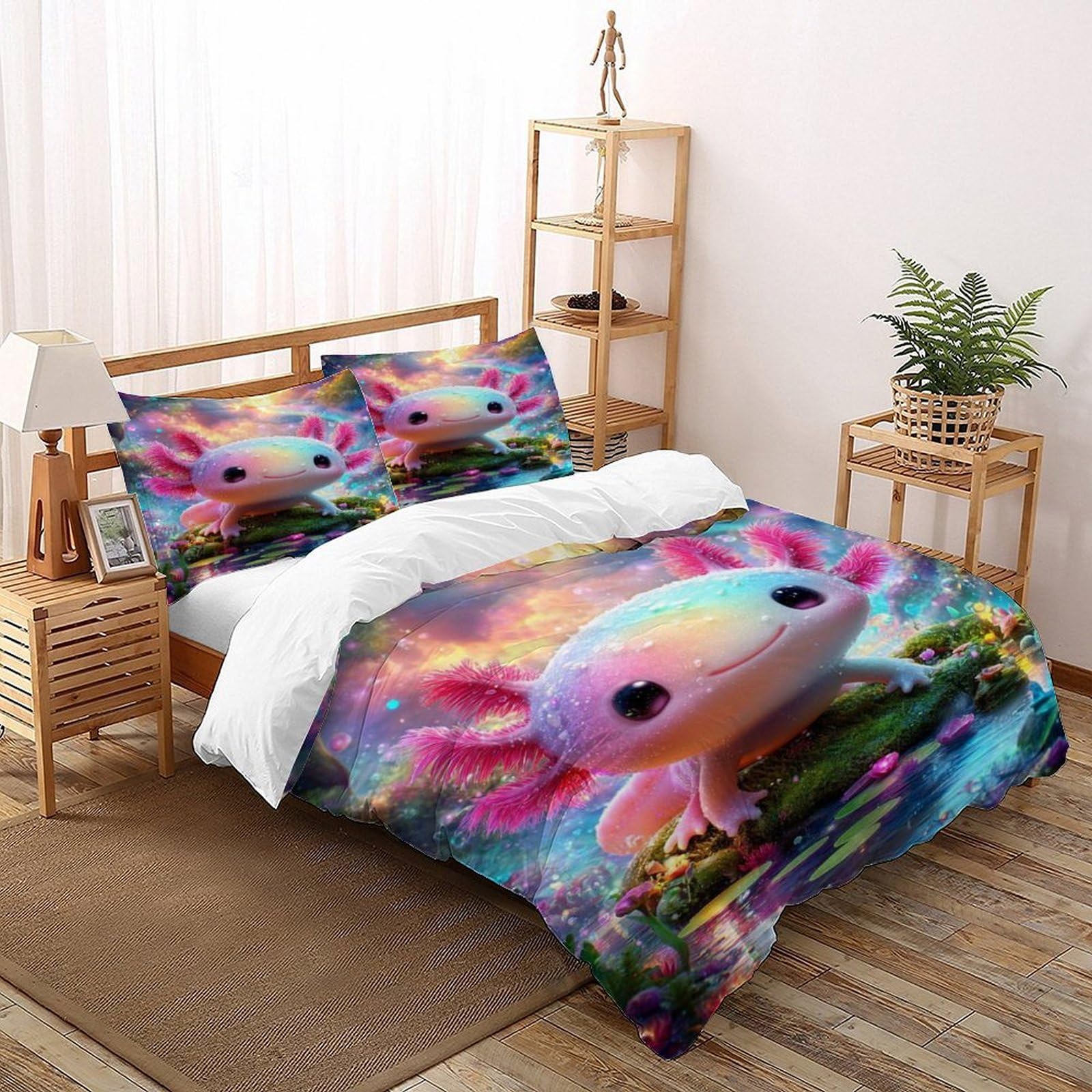Housse de couette axolotl imprimé animalier idée cadeau lit deux personnes