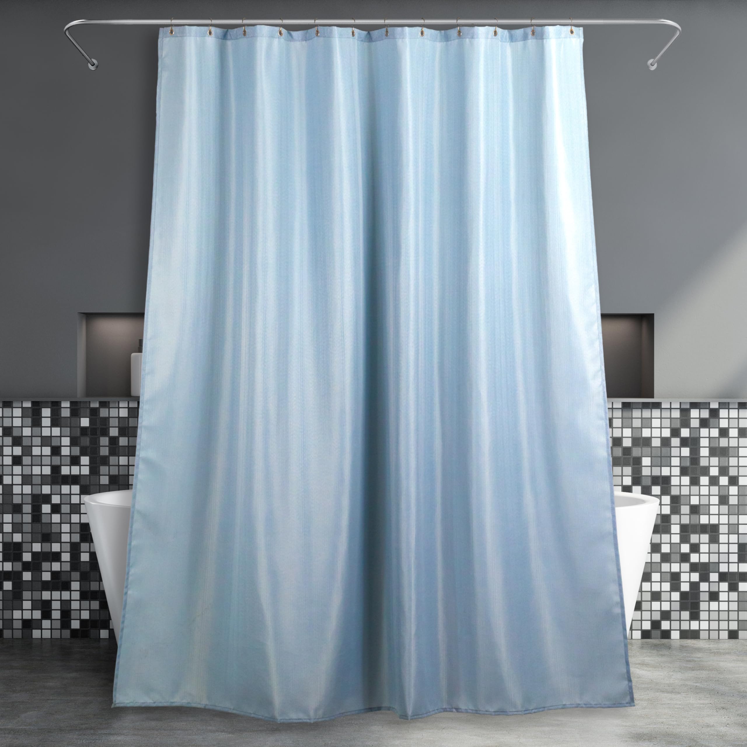 Blue Fabric Shower Curtains for Bathroom: Fog Blue Anti Mould Mildew Resistant Water Repellent Washable Polyester Shower Curtain Liner for Wet Room