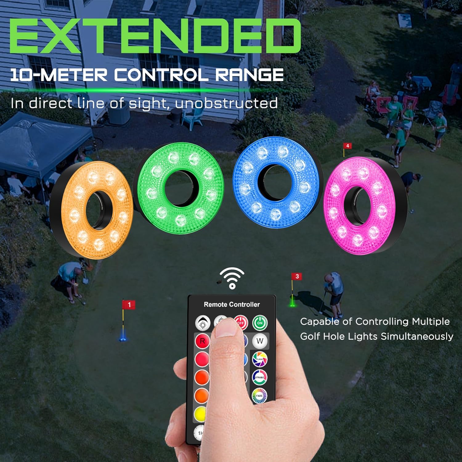 KINGTOP Rechargeable LED Golf Hole Light - Waterproof, Focused Illumination Lens, Remote-Controlled, Perfect for Backyard Night Golf Practice Putting Green Cup Lights, Camping, Outdoor Party