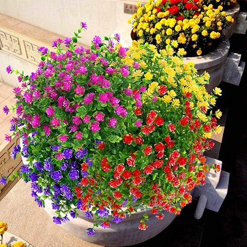 Miniatura 3 de 6 ramos de flores artificiales para exterior o interior, resistentes a los rayos UV, plantas de boj falsas, colgar en jardín, porche o jardinera o