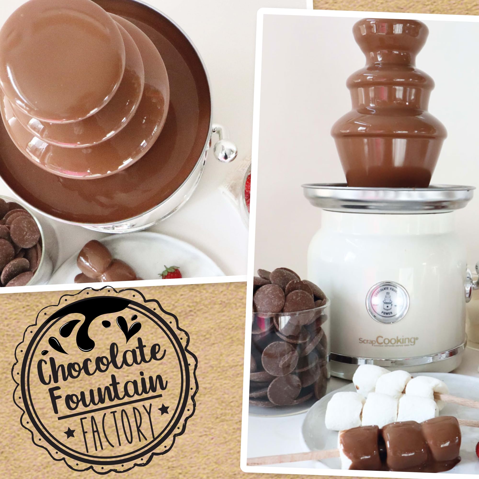 ScrapCooking - Fontaine à Chocolat - Tour 3 Étages en Inox & Maintien au Chaud - Design Vintage - Machine Fondue Chocolat Électrique - Idée Cadeau Pâtisserie Cuisine - 3897
