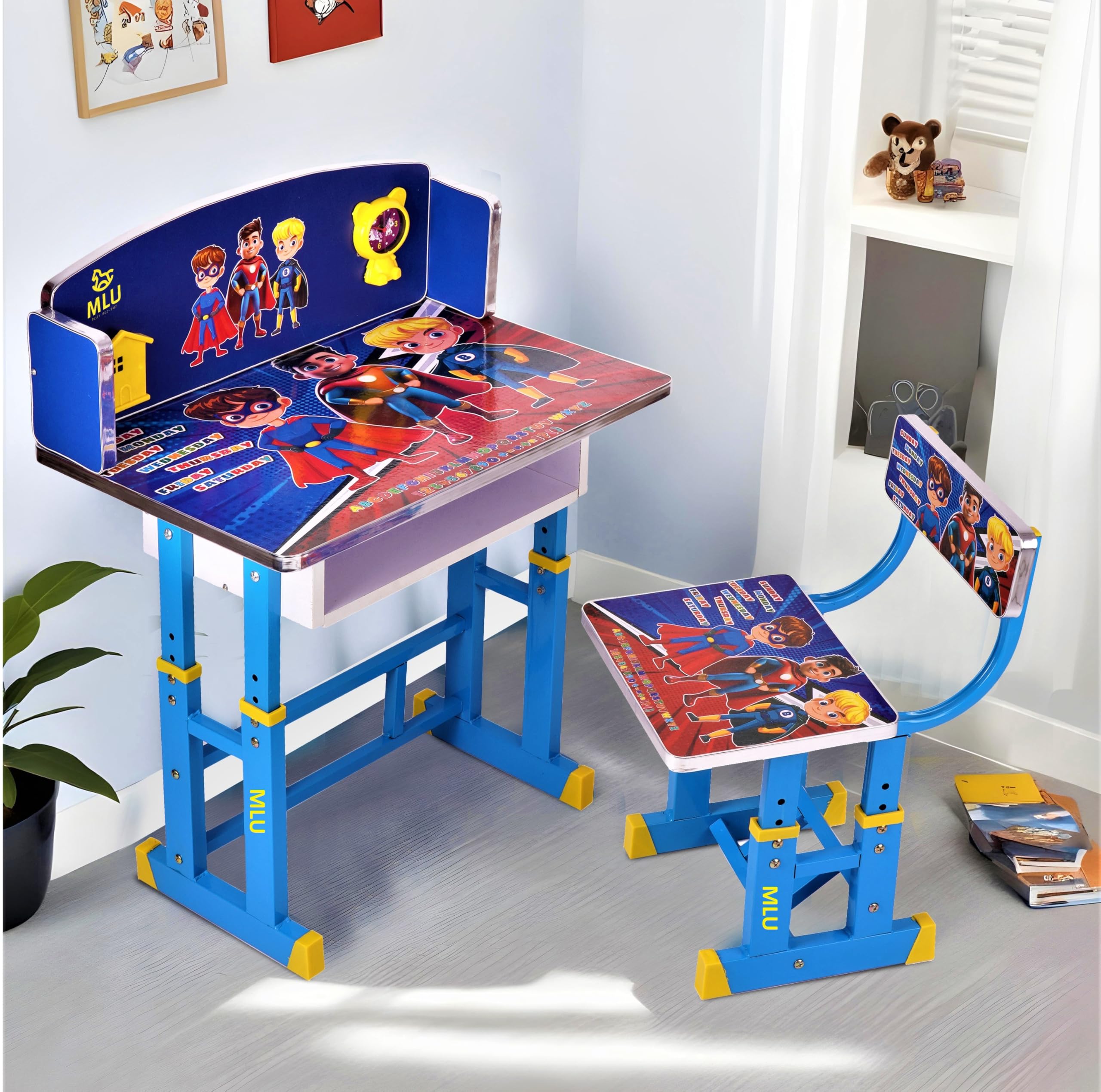 Engineered Wood Mlu Kids Desk/Baby Desk/Kids Study Table With Chair Indian Blue 1, Laminated-image-17