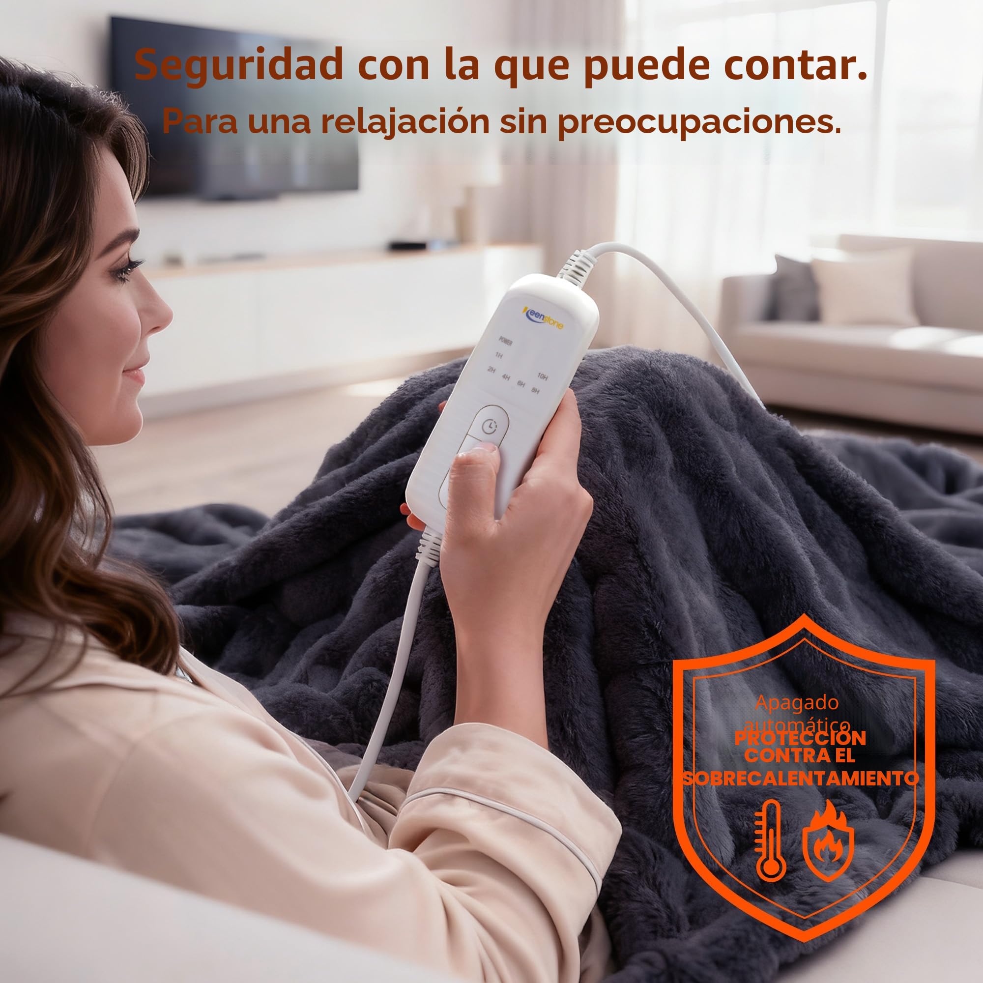 Keenstone Manta eléctrica de Lujo con Pelo sintético, 8 Niveles de Calor, Temporizador de 10 Horas, protección contra sobrecalentamiento, certificación Oeko-Tex, Suave y mullida para Toda la Familia,