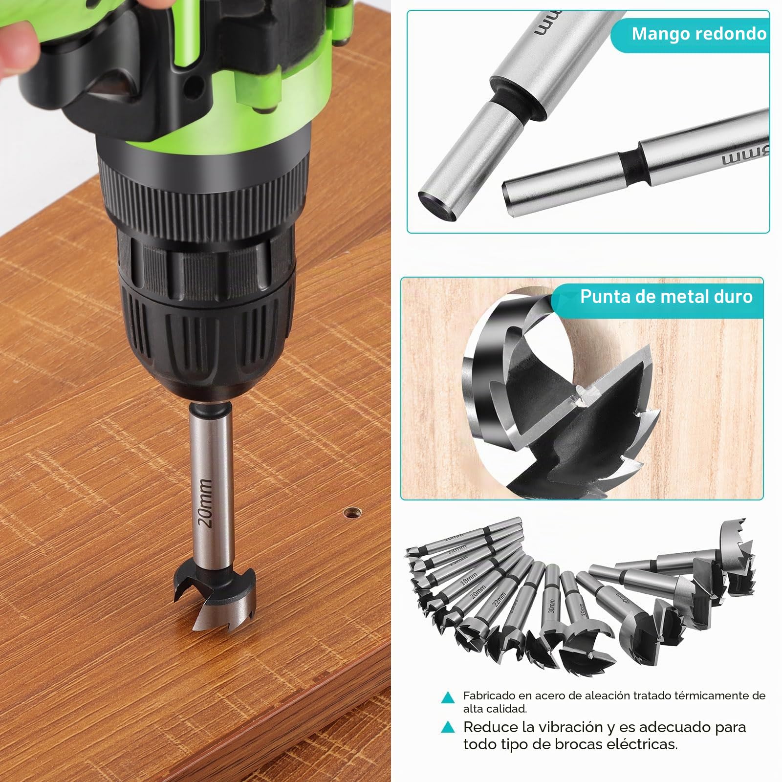 HSEAMALL Juego de brocas Forstner, 12 unidades, 10 – 50 mm, para madera, brocas perforadas, juego de brocas para madera
