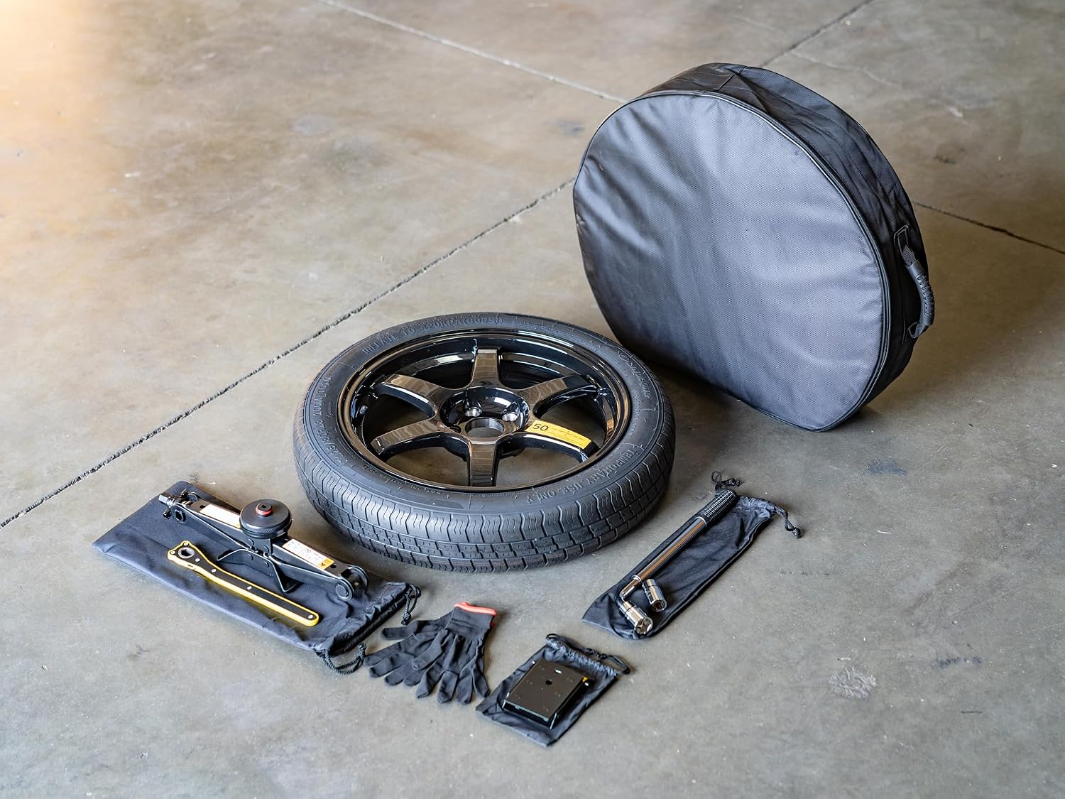 StanceMagic Tesla Model 3 Spare Wheel Kit (2017-2026) - 18x4 Rim 125/80R18 Tire Jack Tools Bag
