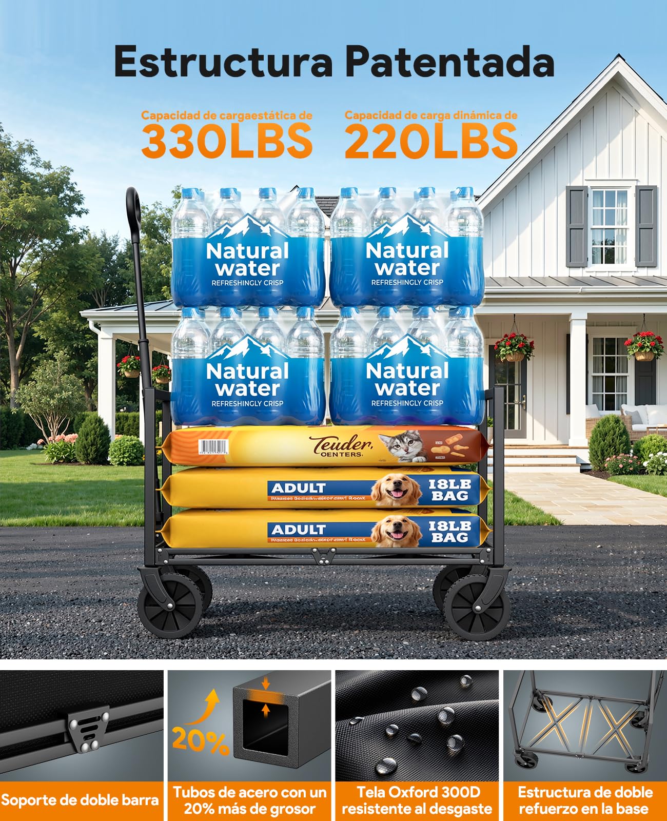 Carro Plegable, Carrito Plegable con Ruedas, Gran Capacidad de 150KG para Camping, Compras, Jardín, Deportes, Cochecito de Transporte Utilitario Portátil, Negro Claro