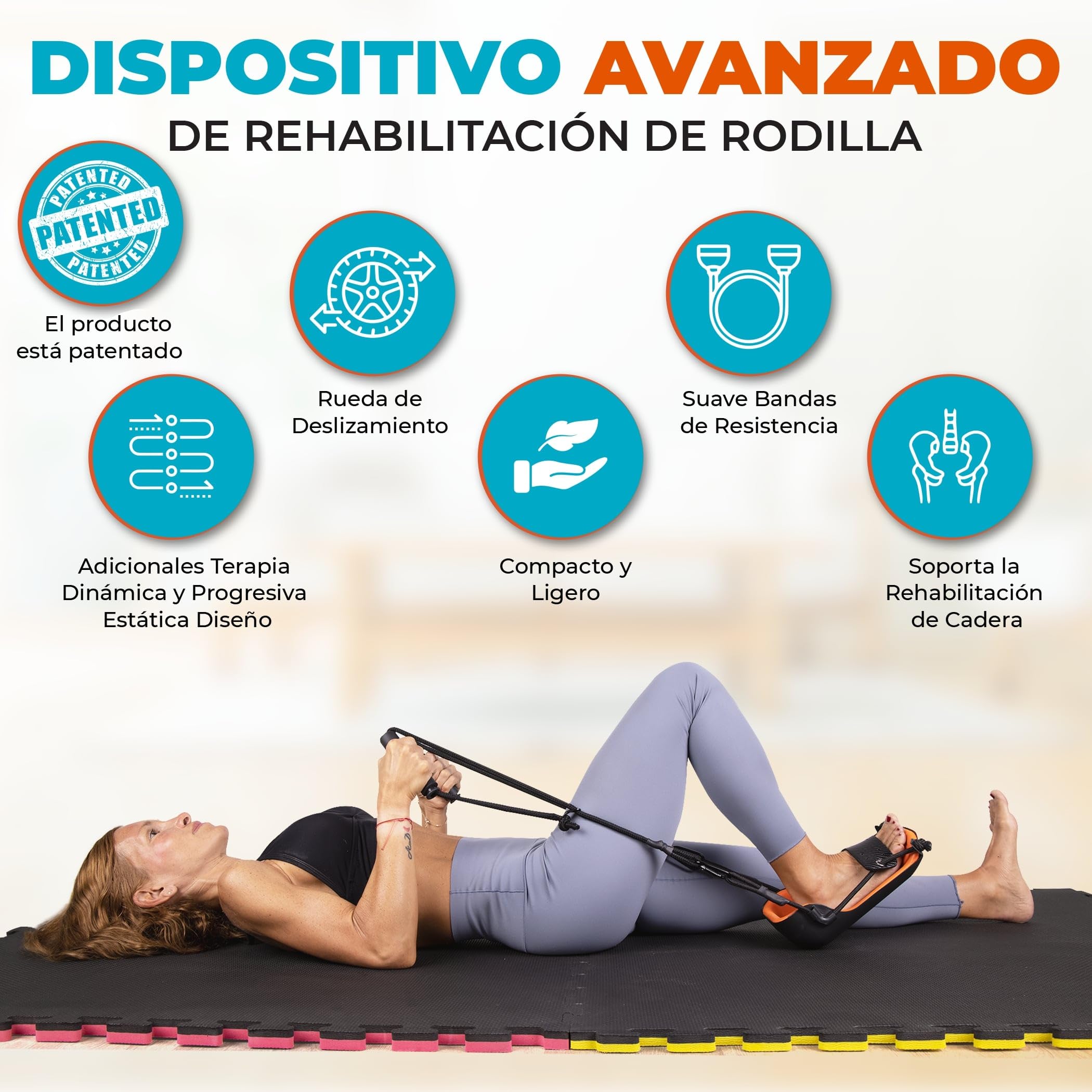 YOFFEE GlideKnee - Dispositivo de rehabilitación innovador para rodilla y cadera con diseño de rueda Ideal para la recuperación postoperatoria Incluye bandas de resistencia y toalla de entrenamiento