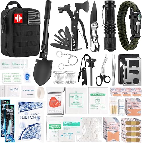 320 kits de supervivencia kit de primeros auxilios, regalos para hombres, Navidad, él papá, equipo de supervivencia con bolsa táctica Molle para
