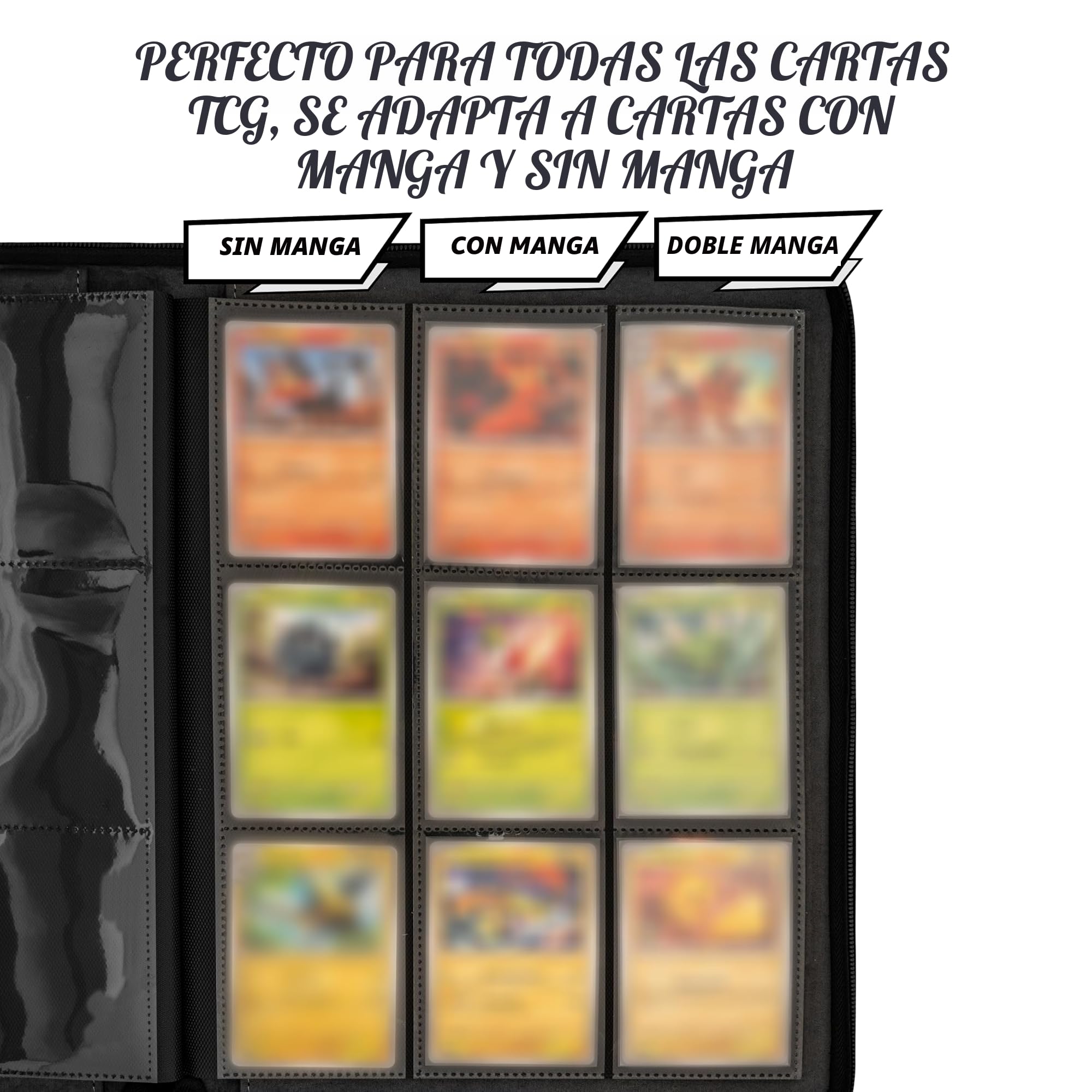 3D Album Cartas para Pokemon - Diseño 3D Elemental en Relieve en Cuero PU. Archivador Cartas con Cremallera e 9 Bolsillo para 360 tarjetas. Card Binder/Album para Cartas Pokemon Grande