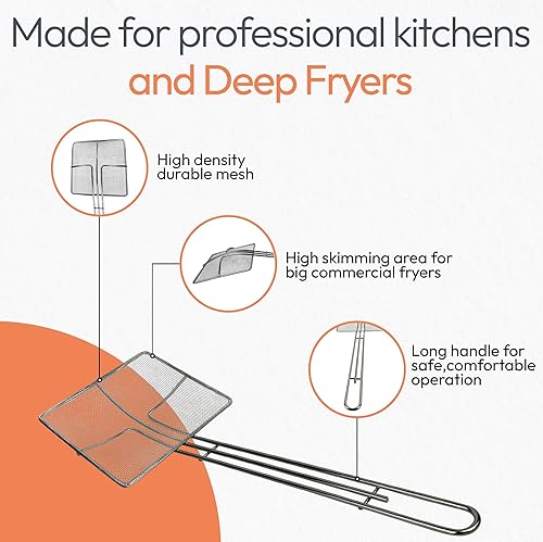 Miniatura 3 de Colador de malla de alambre con mango largo  Paquete de 2  Cuchara cuadrada de 6.5 pulgadas  Colador de aceite de cocina para freidora y uso