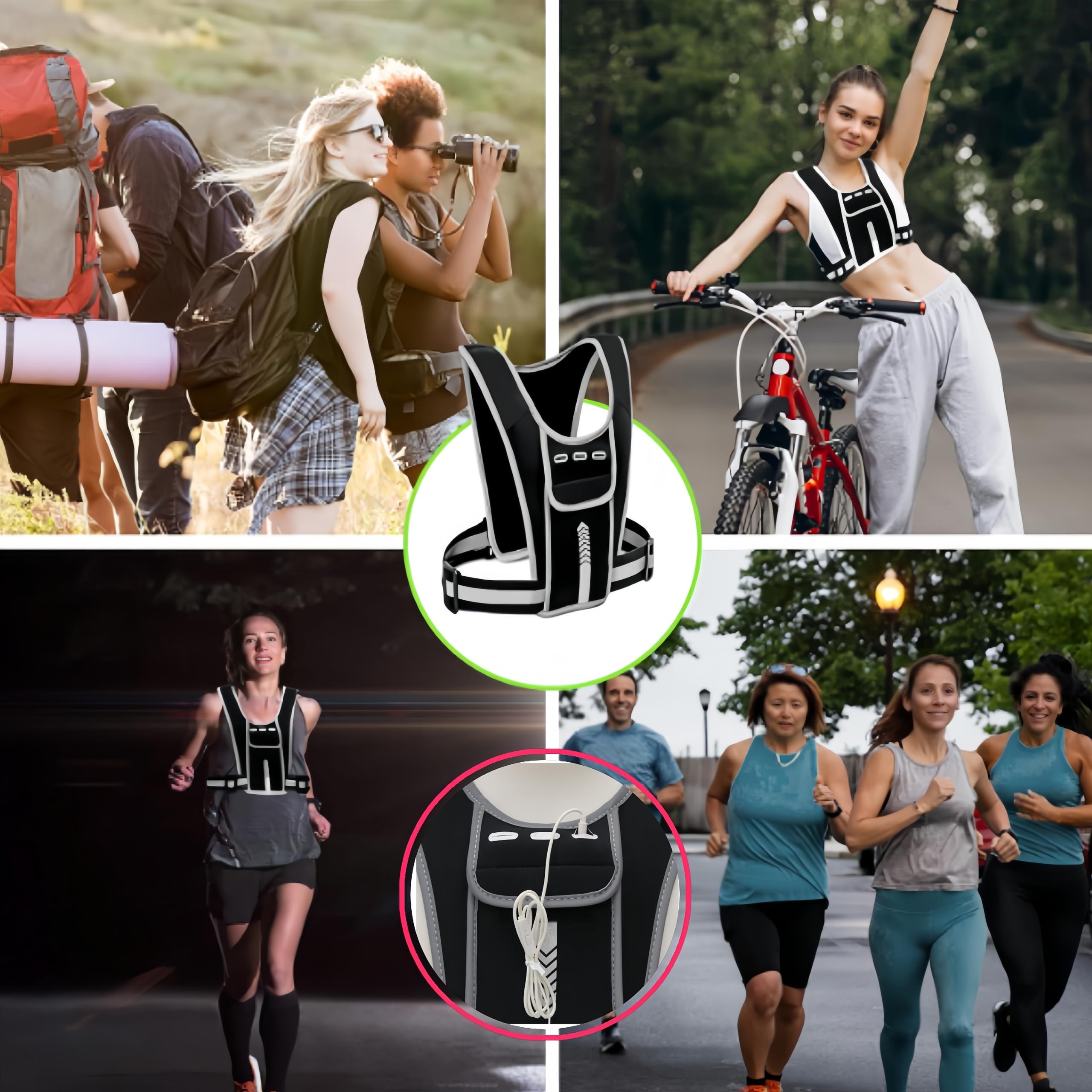 Chaleco reflectante para correr ajustable con soporte para móvil hombre mujer