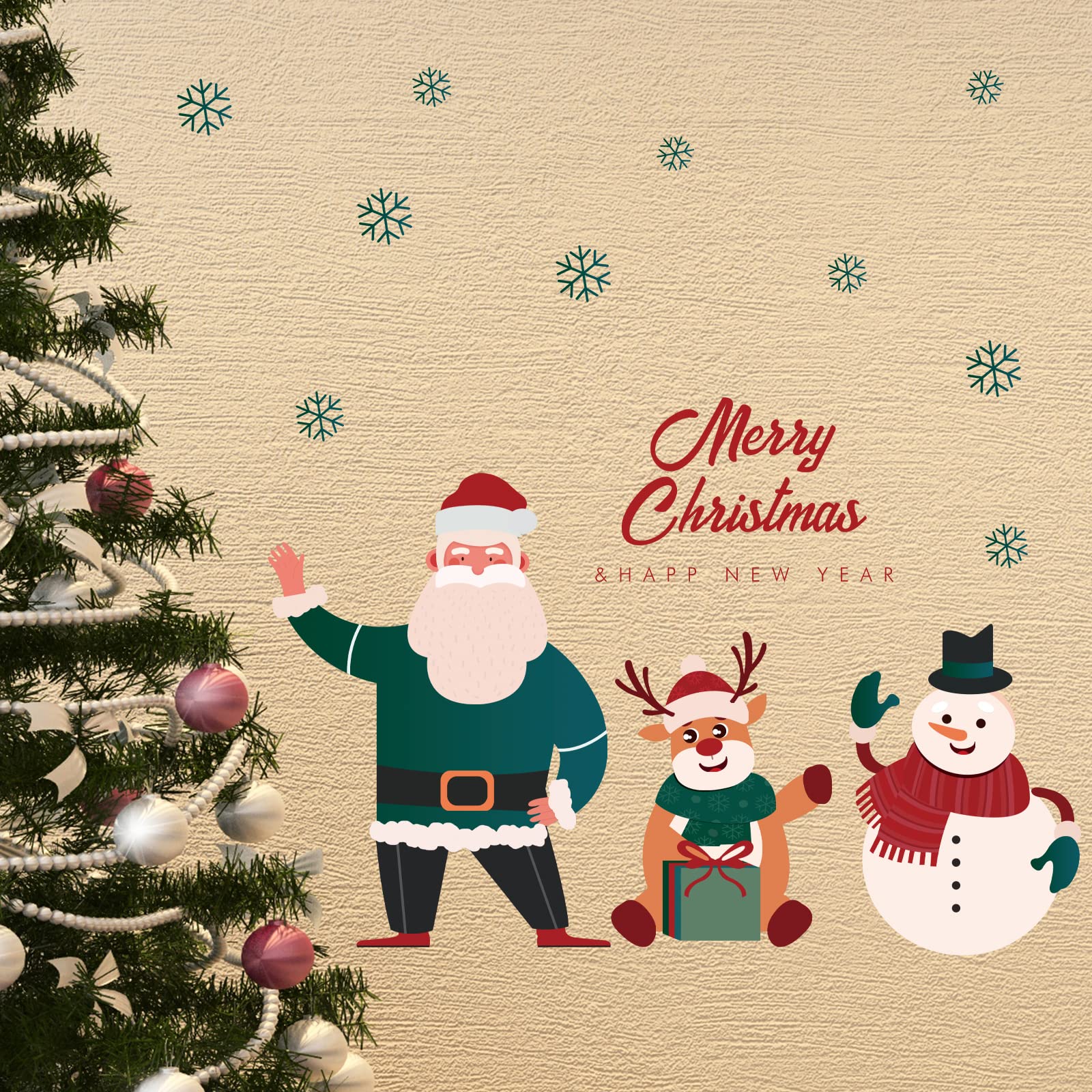 Autocollants Muraux Noël Amovibles - Père Noël, Bonhomme De Neige, Motifs Drôles, Décoration Facile Pour Vitres Et Murs