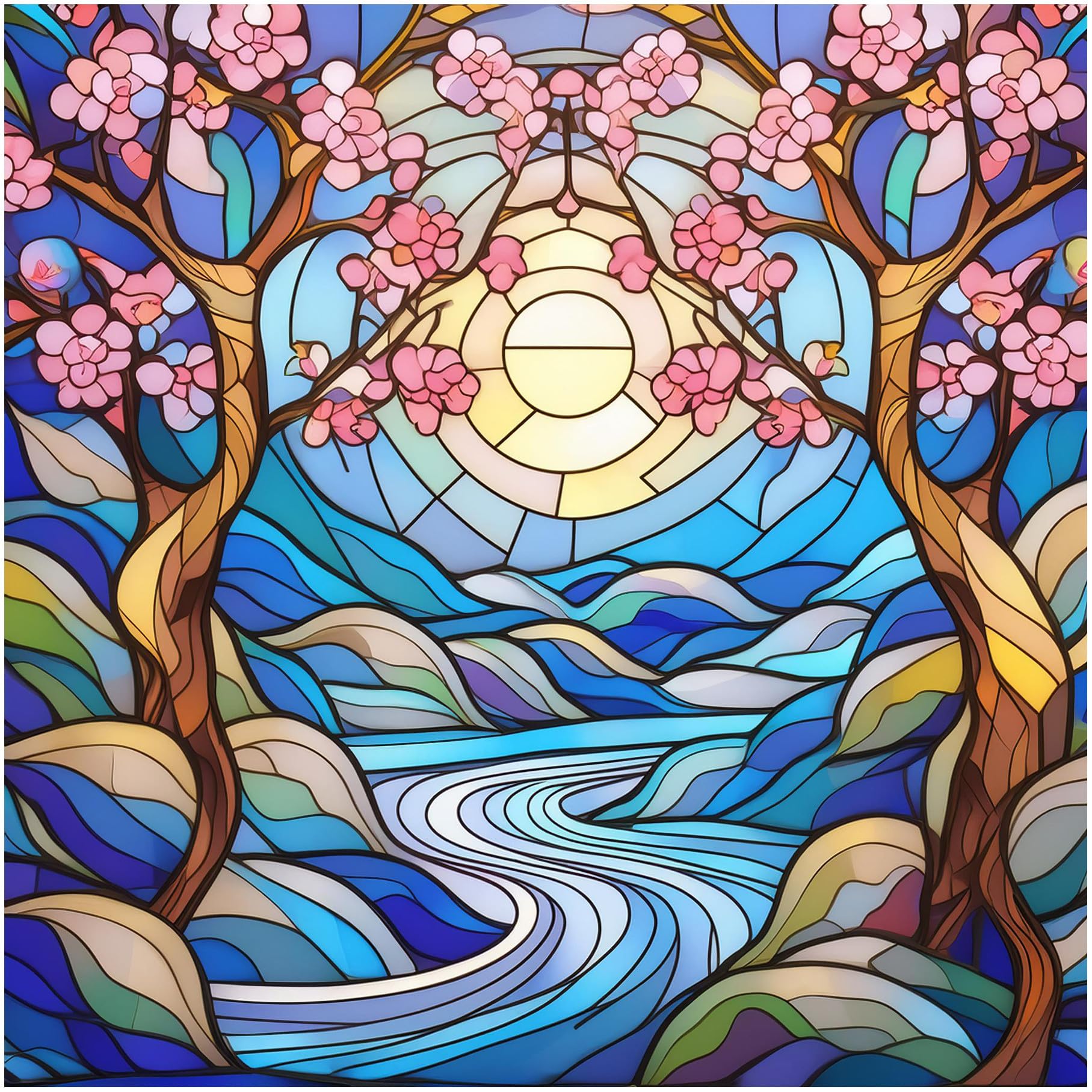Tile Mural Spring Flowers Sakura Mosaic Multicolored Pattern A493