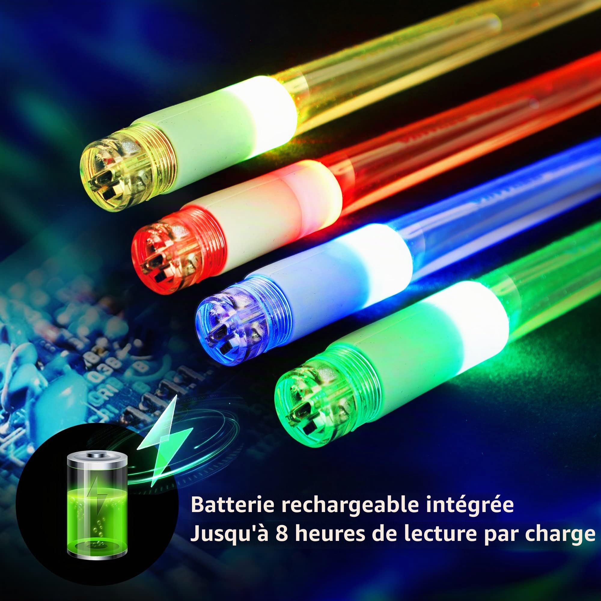 Vhffoso Lot de 2 baguettes de batterie rechargeables avec 15 couleurs changeantes à DEL avec sac de rangement, baguettes phosphorescentes, cadeaux de batteur pour adultes
