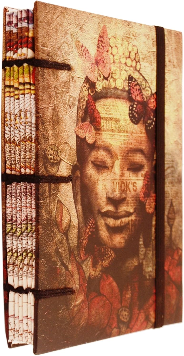 Purpledip Vintage Journal (Diary Notebook) 'Buddha Is Nature': Handmade Paper Encased In Digital Print Hard Cover (11306)