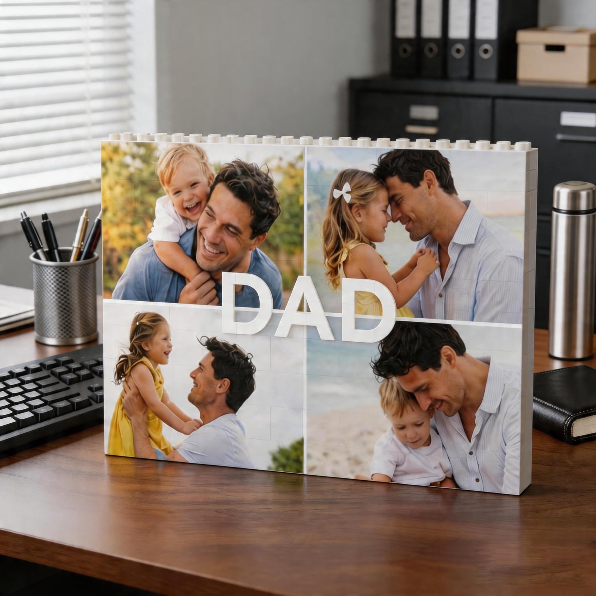 Personalised Photo Building Bricks Puzzle, Gift for Dad from Daughter Son, Custom DIY 3d Jigsaw Puzzle Board Photo Frame, Best Fathers Day Birthday Presents for Dad, Men, Grandpa & Family Keepsake — image 1
