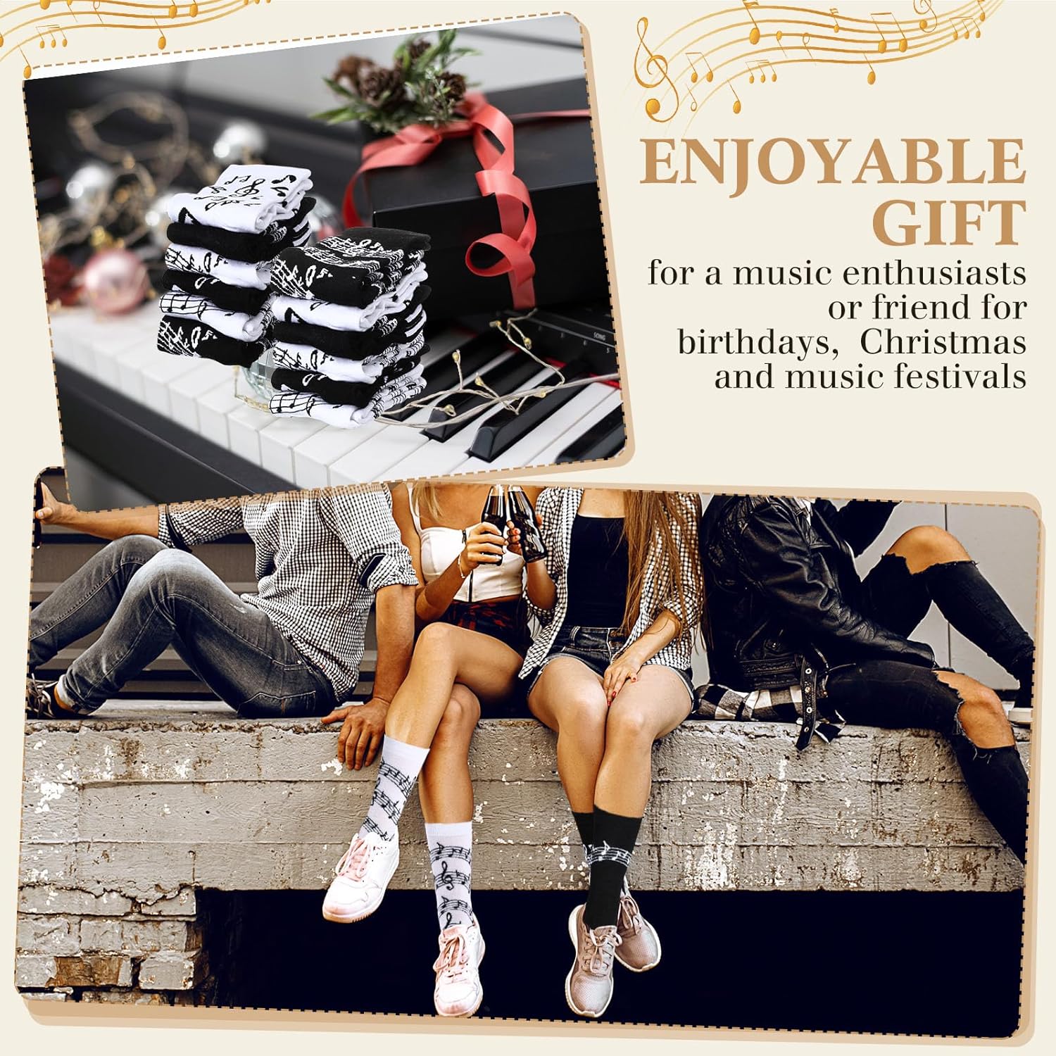 48 Pairs Music Socks for Men Bulk Novelty Funny Music Lover Note Socks Gift for Christmas Birthday Party Favor - Image 4