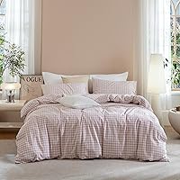 Vista 35 de Jiyuan Juego de funda de edredón 100% algodón lavado, cómodo, estilo simple, suave, transpirable, texturizado, duradero, sensación de lino, todas