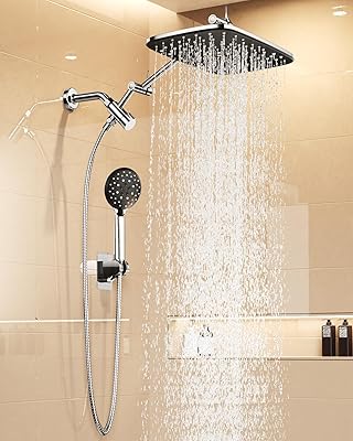 Veken 11.8" Rain Shower Head with Handheld, High Pressure Handheld Shower with Multi Spray Modes, Rainfall Combo with Metal Extension Arm, Detachable Dual Showerhead, Bathroom Decor, Chrome Silver