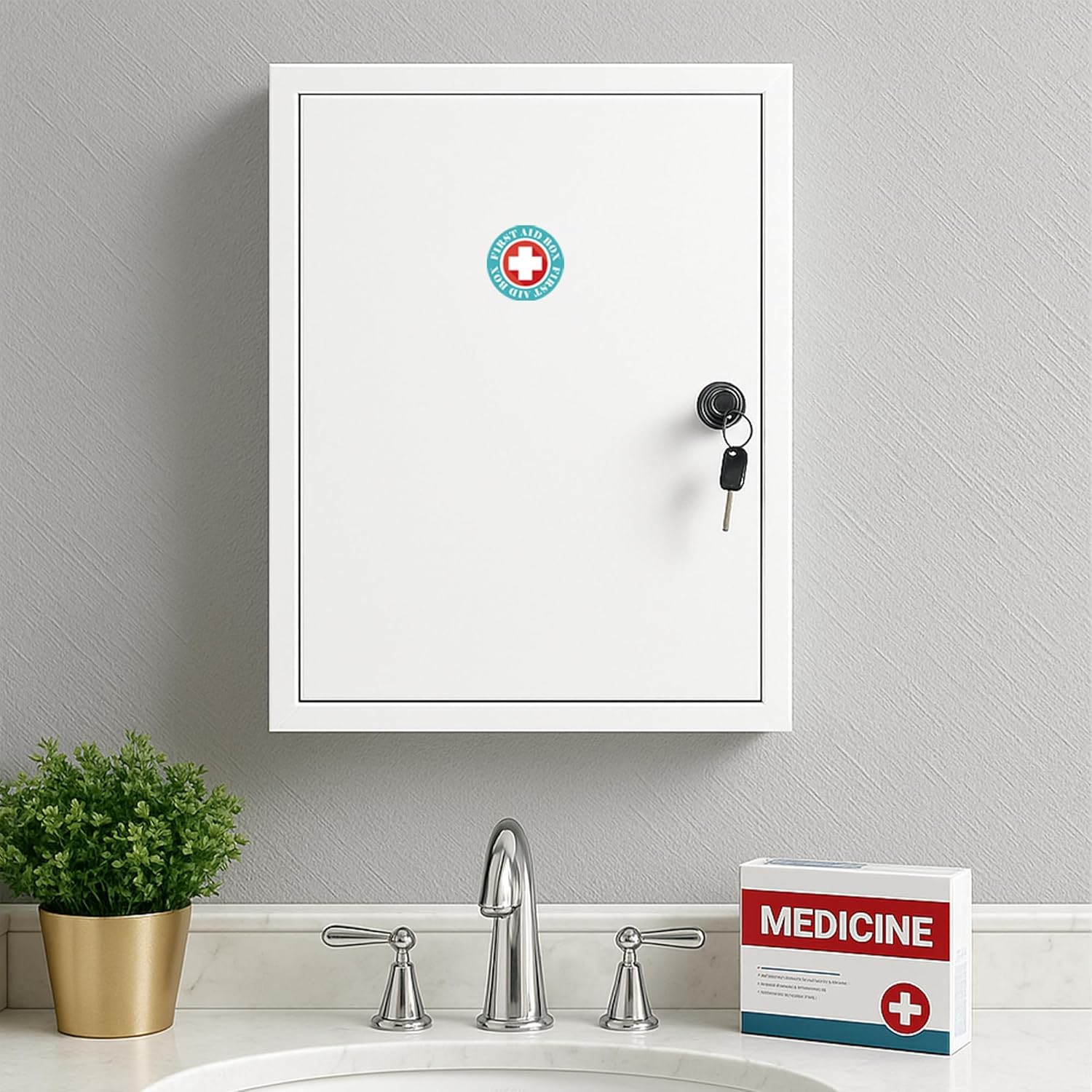 Royxen Medicine Cabinet with Lock, Locking Cabinet for Medication, Medicine Cabinet with Keys, Wooden (White)