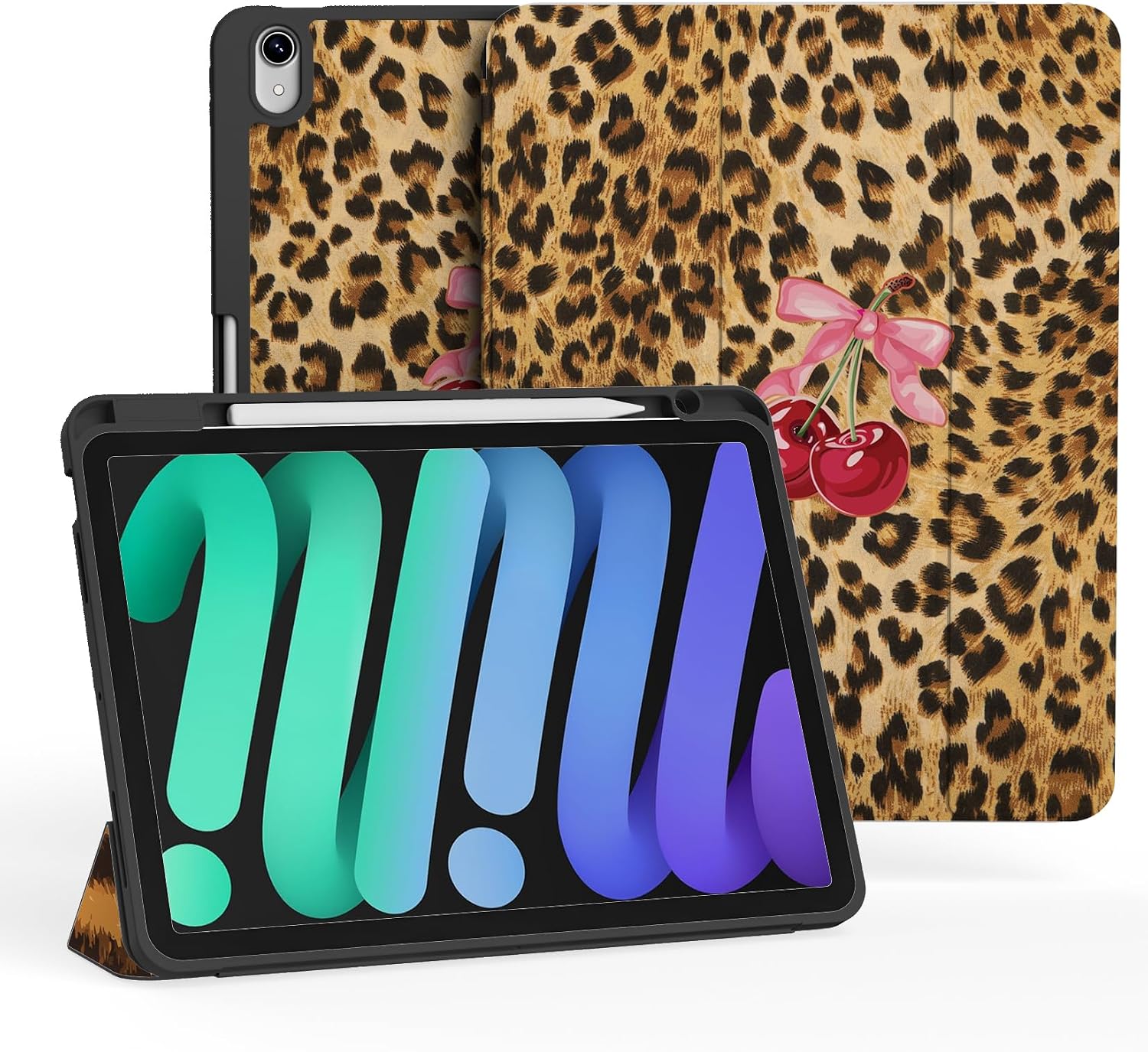 Case for iPad mini 7 (A17 Pro) 2024/ Mini 6 2021, iPad mini 7th/6th Generation 8.3-inch Case, Full Protective Cover with Pencil Holder, Trifold Stable Stand, Brown Cheetah Cherry
